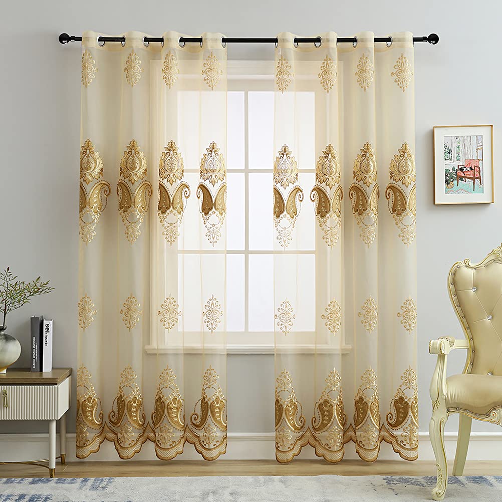 ELKCA Luxury Embroidered Sheer Curtains - 52