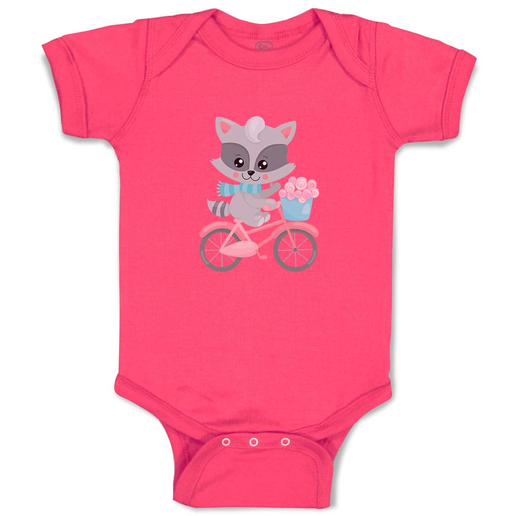 Custom Personalized Baby Bodysuit - Cute Raccoon & Bicycle Design 100% Cotton Striped Onesie for Boys & Girls | Perfect for Newborn Photos, Baby Showers & Everyday Wear