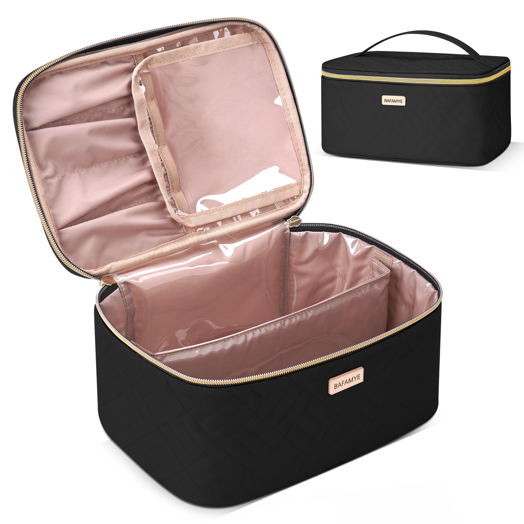 5L Large Capacity Travel Makeup Bag for Women - Portable Cosmetic Organizer with Dividers, Waterproof Toiletry Case (Black, 1.34 GAL) - Perfect for Air Travel, Gym, Camping & Weekend Getaways