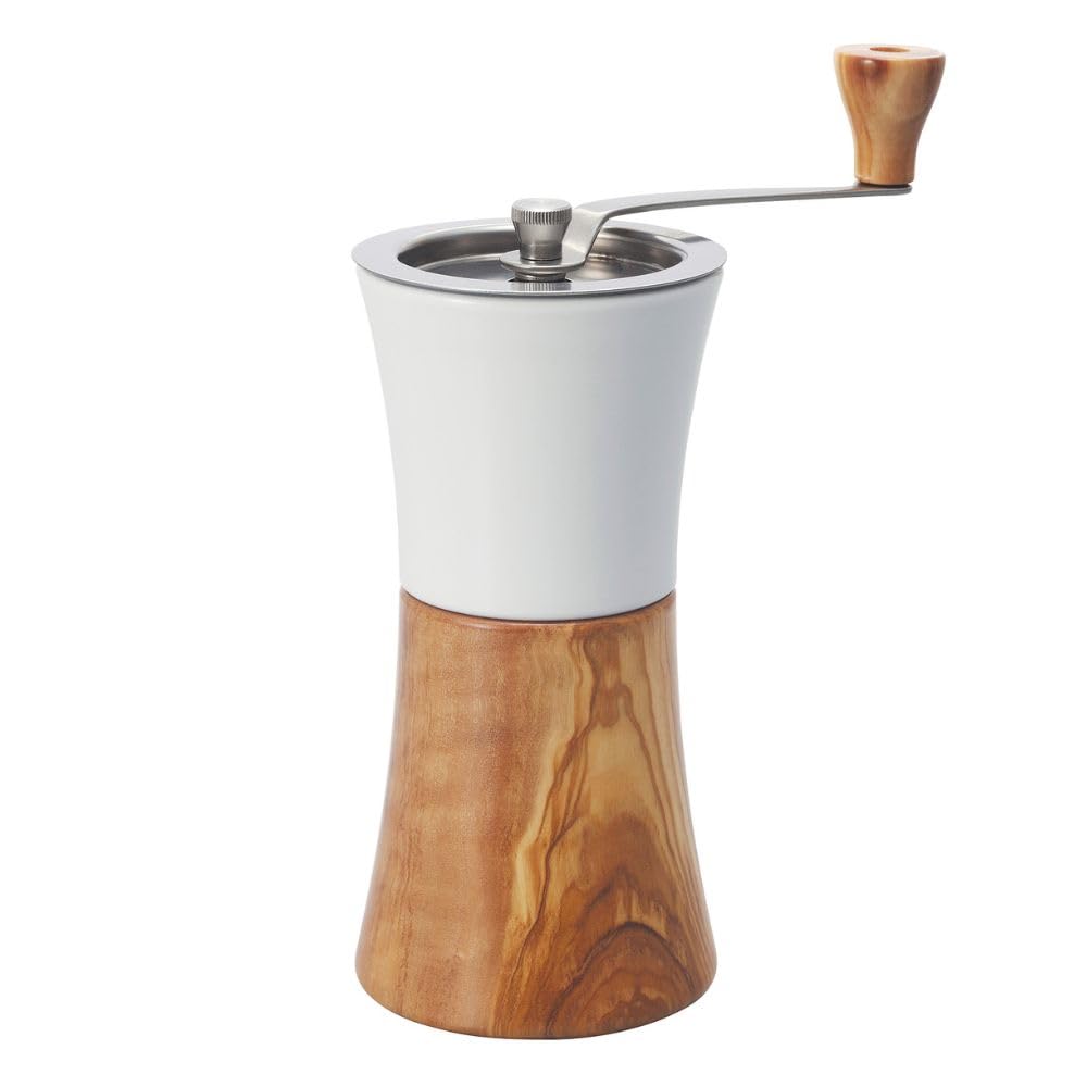 Hario Olive Wood Ceramic Coffee Grinder - Manual Hand Crank Burr Mill for French Press, Pour Over & Espresso - Premium Coffee Bean Grinder for Home & Office Use