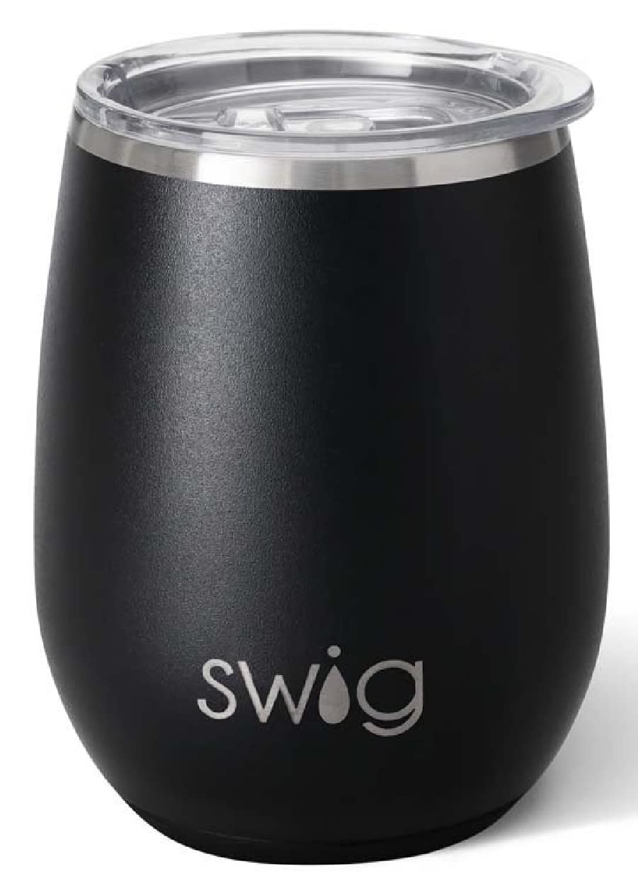 14oz Insulated Stainless Steel Wine Tumbler with Lid - Leakproof & Dishwasher Safe - Perfect for Outdoor Picnics, Parties & Travel - Elegant Black Wine Cup
