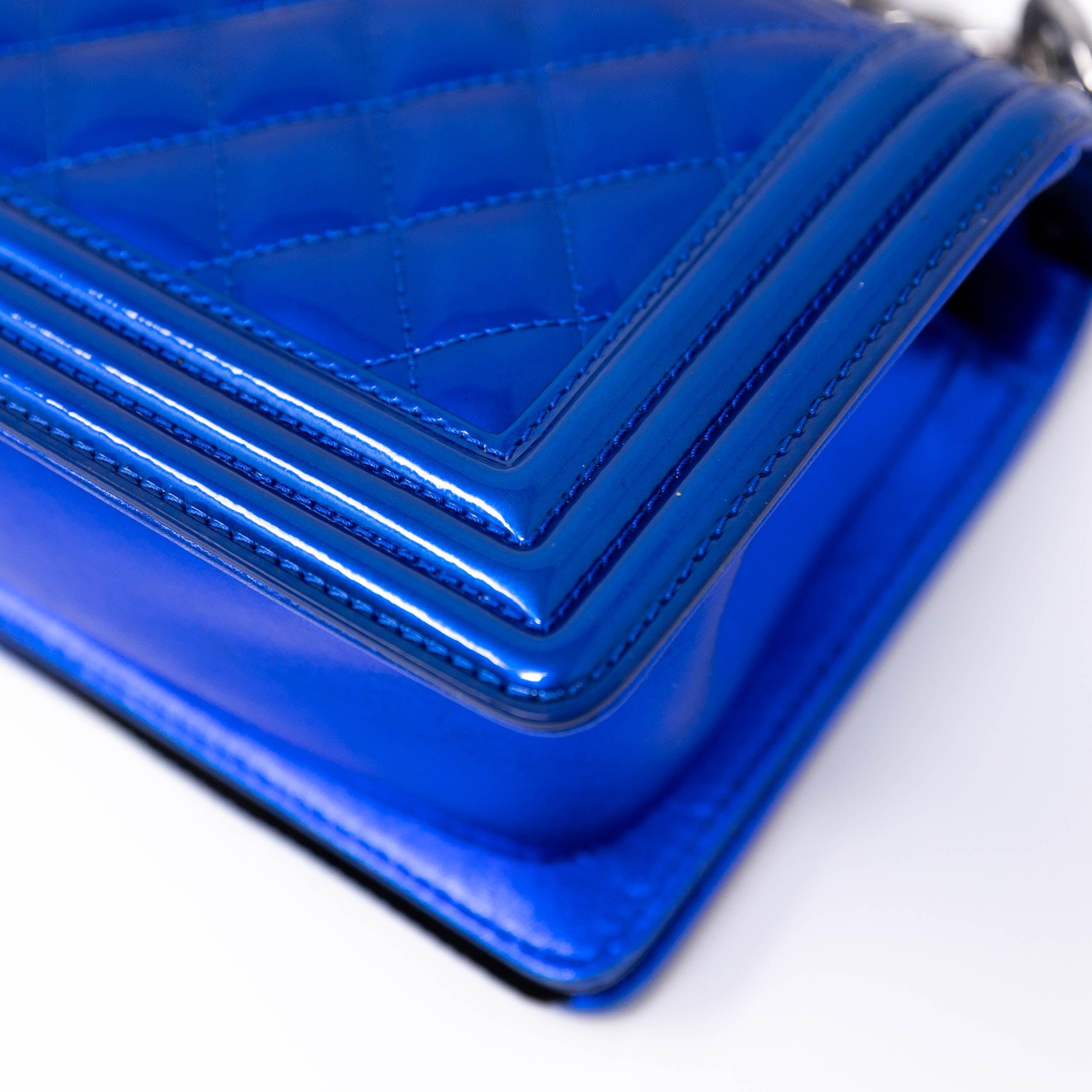 Chanel Blue Patent Leather Small Boy Bag - Luxury Crossbody Handbag for Women, Perfect for Parties, Dates & Special Occasions