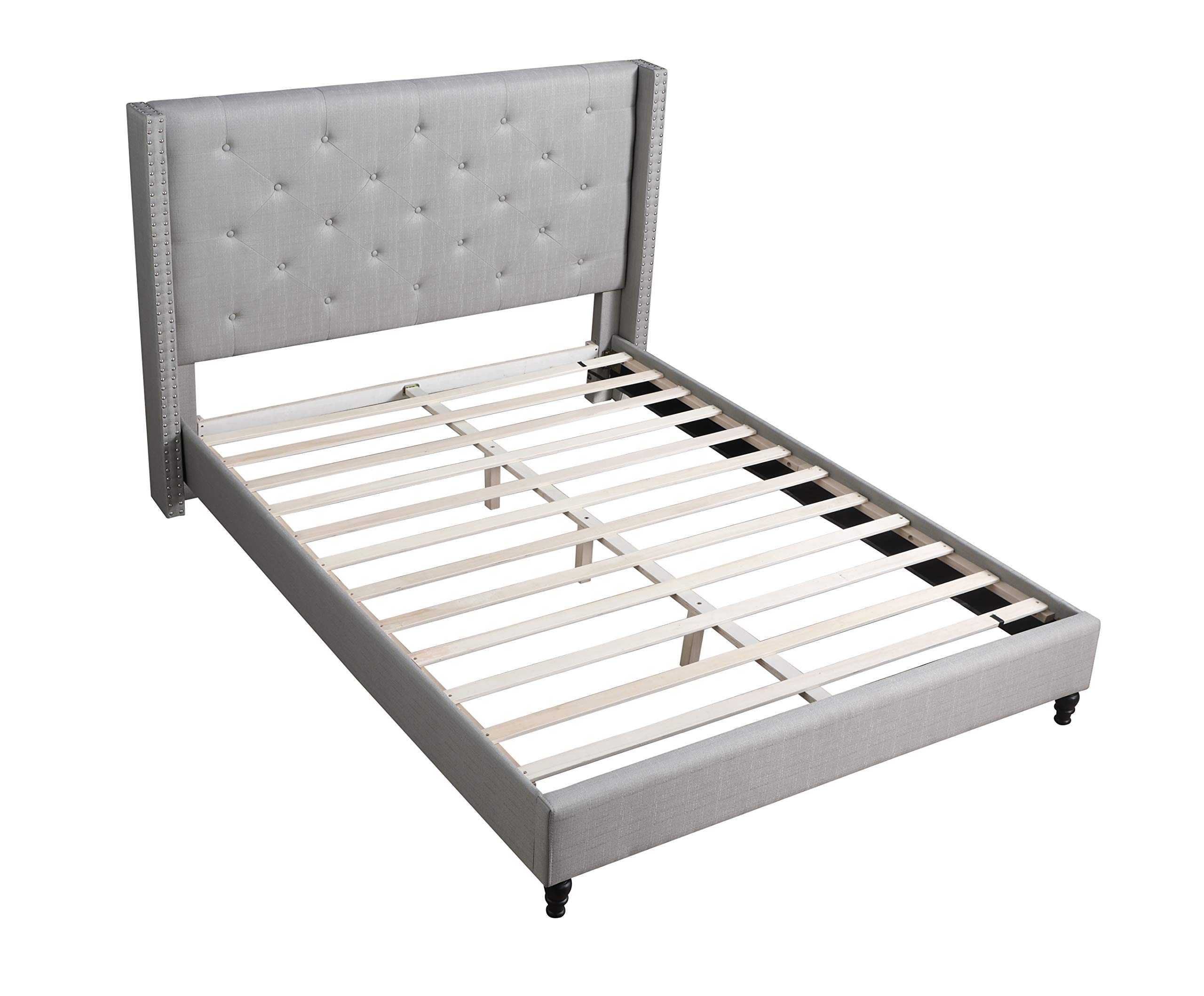 Best Master Furniture Vero Tufted Wingback Platform Bed King Size in Grey - Luxurious Bedroom Centerpiece for Modern Homes