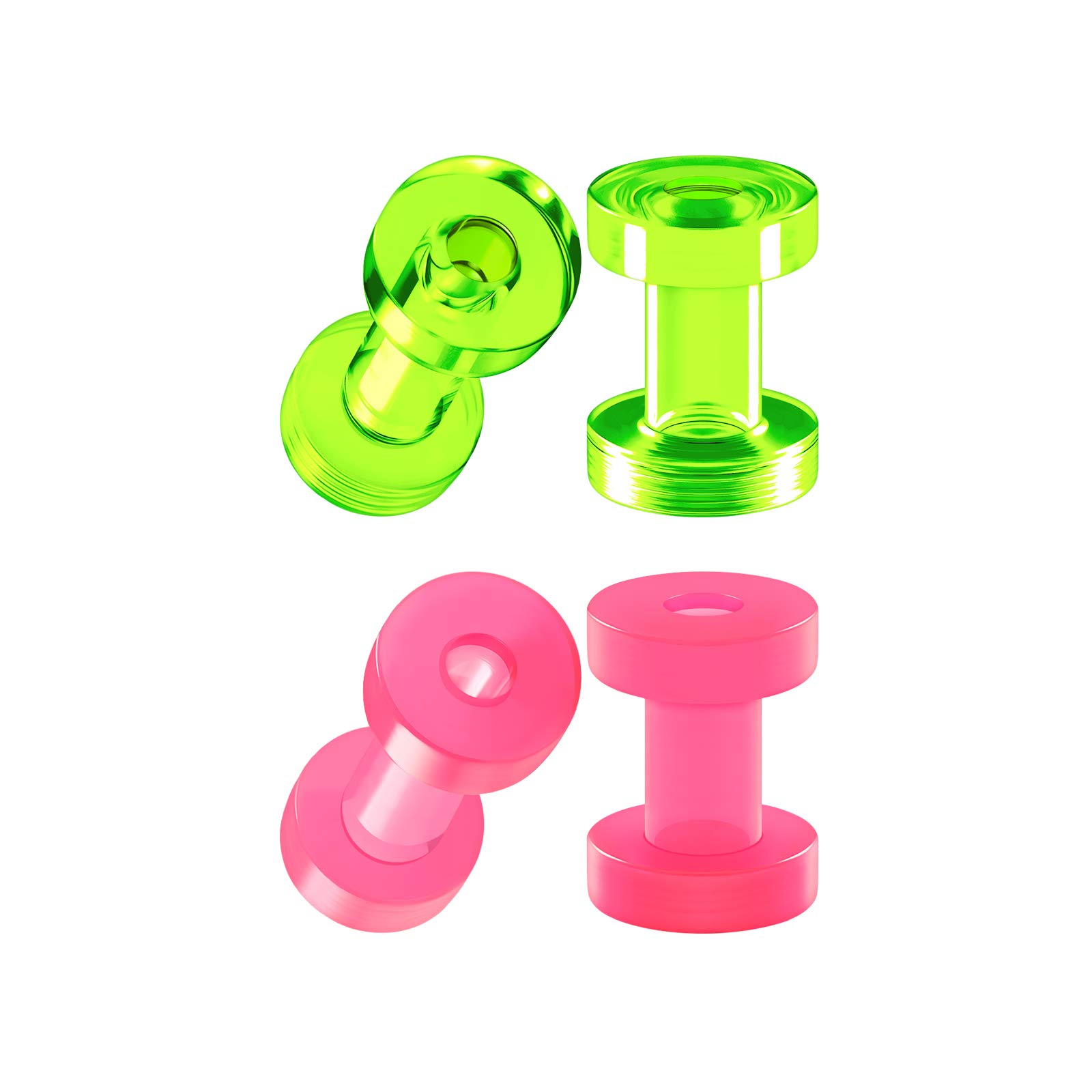 2 Pairs Green Purple Pink Acrylic Screw-fit Flesh Tunnels - Ear Stretching Jewelry for Gauged Earlobes - Perfect for Body Piercing Enthusiasts & Alternative Fashion Styles