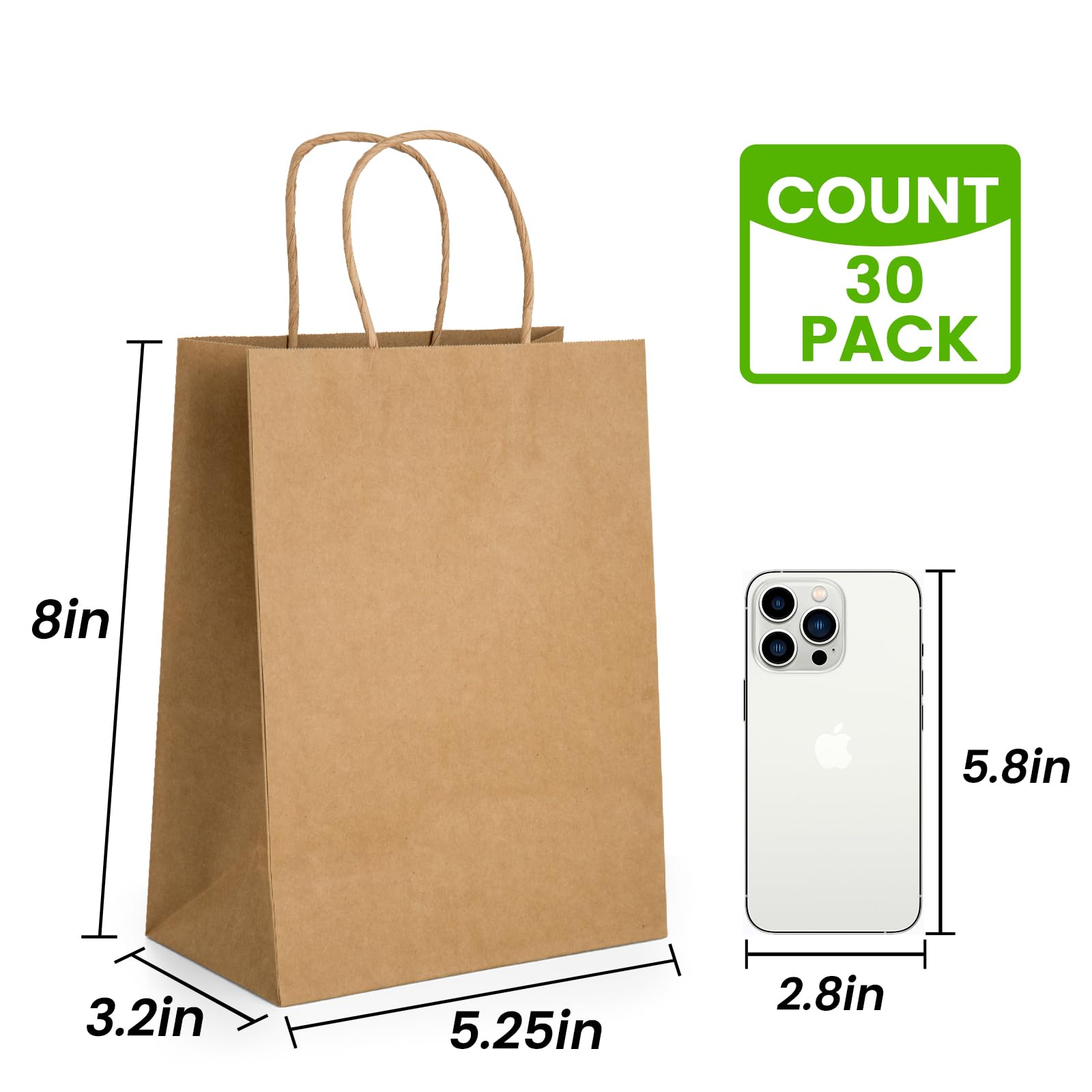 150 Pack 5.25x3.2x8 Inches Brown Kraft Paper Bags with Handles - Bulk Small Gift Bags for Retail, Shopping, Merchandise, Birthday, Wedding & Party Favors | Perfect for Small Business, Candy Packaging, and DIY Craft Projects