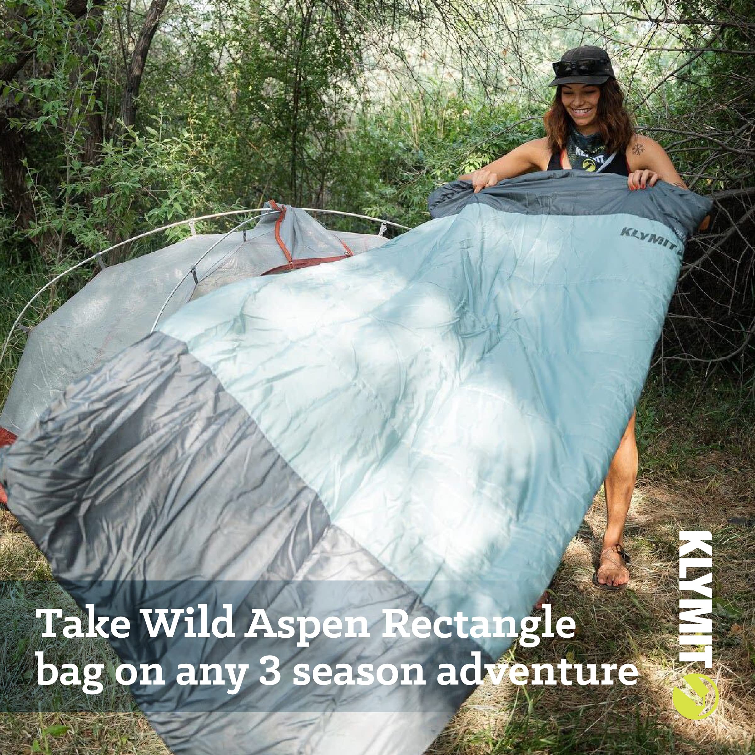 Klymit Wild Aspen Lightweight Rectangle Sleeping Bag - 20°F Cold Weather Sleeping Bag for Camping, Hiking & Backpacking | Compact & Warm for Outdoor Adventures in Mountains, Forests & Winter Camping