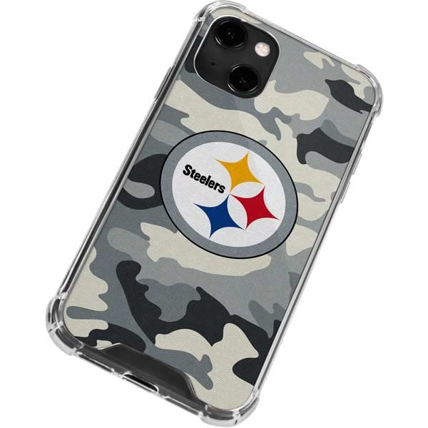 Officially Licensed NFL Pittsburgh Steelers Camo Design Clear Phone Case for iPhone 13 - Durable Protection with Stylish Team Spirit for Football Fans & Game Days