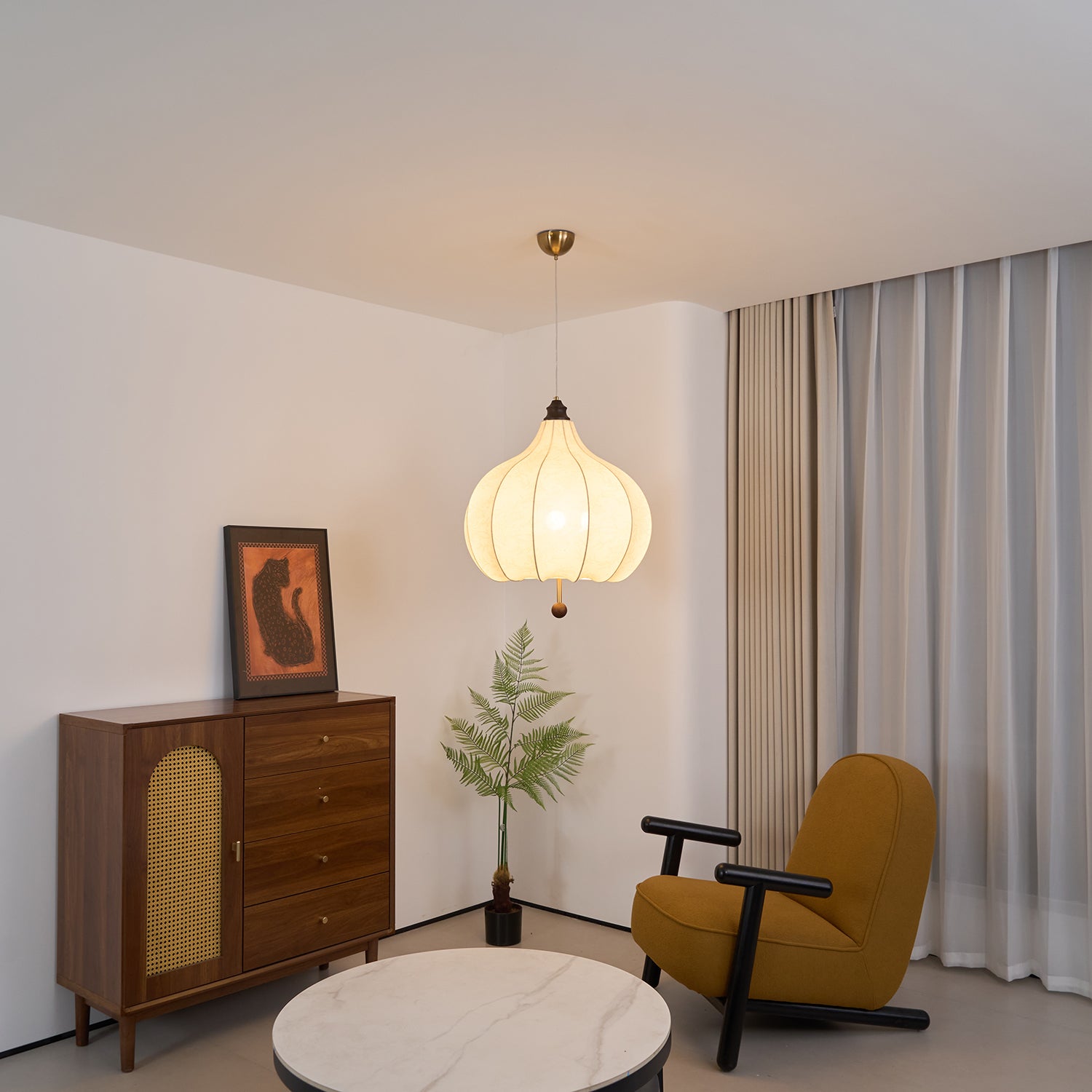 Handmade Chestnut Fabric Pendant Light - Modern Boho Hanging Lamp for Living Room, Bedroom, or Dining Room Decor