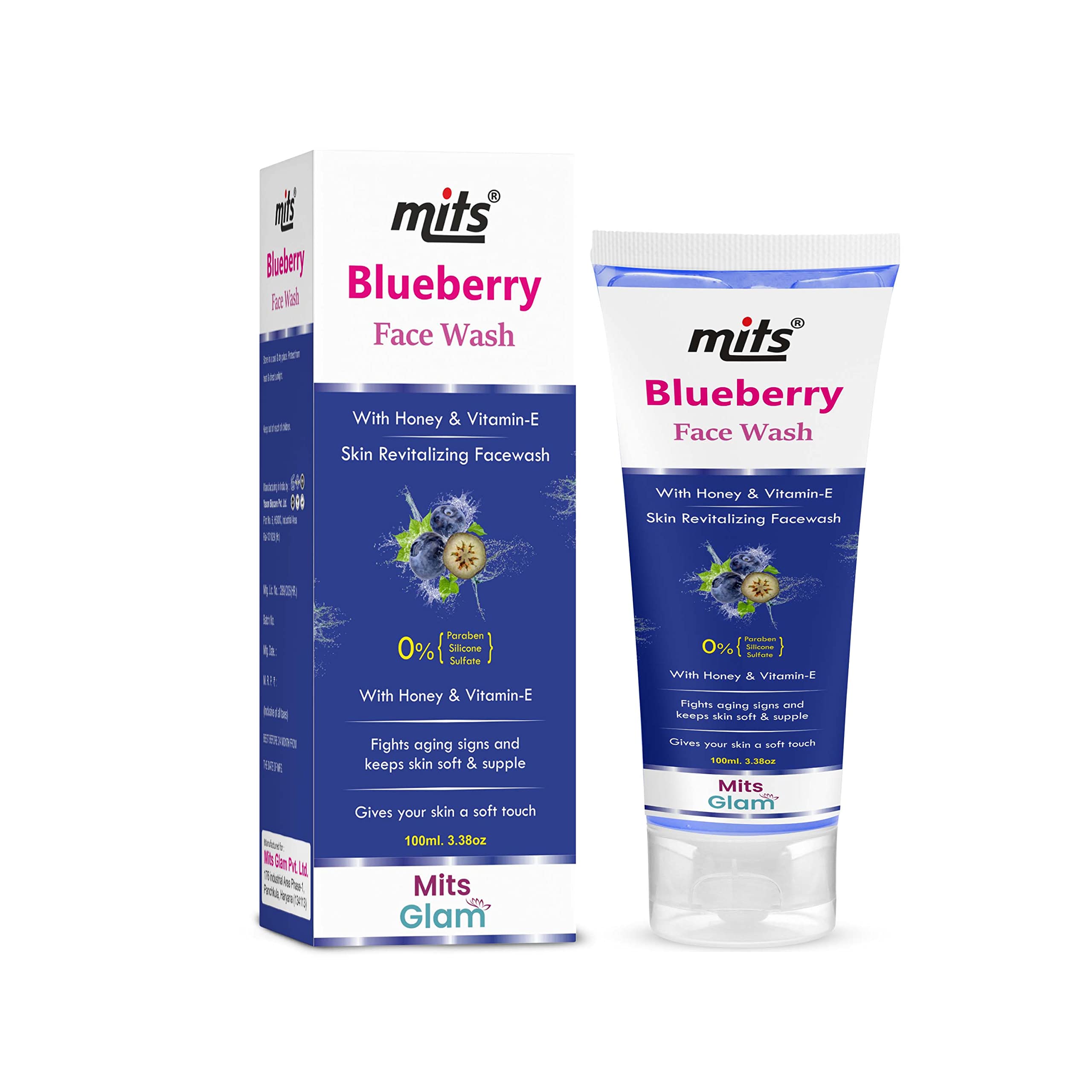 MIT'S Blueberry Face Wash with Honey, Vitamin E & Blueberry Extract - Hydrating & Nourishing Cleanser for Soft, Plump Skin | Gentle Daily Facial Cleanser for All Skin Types | Perfect for Morning & Night Skincare Routine