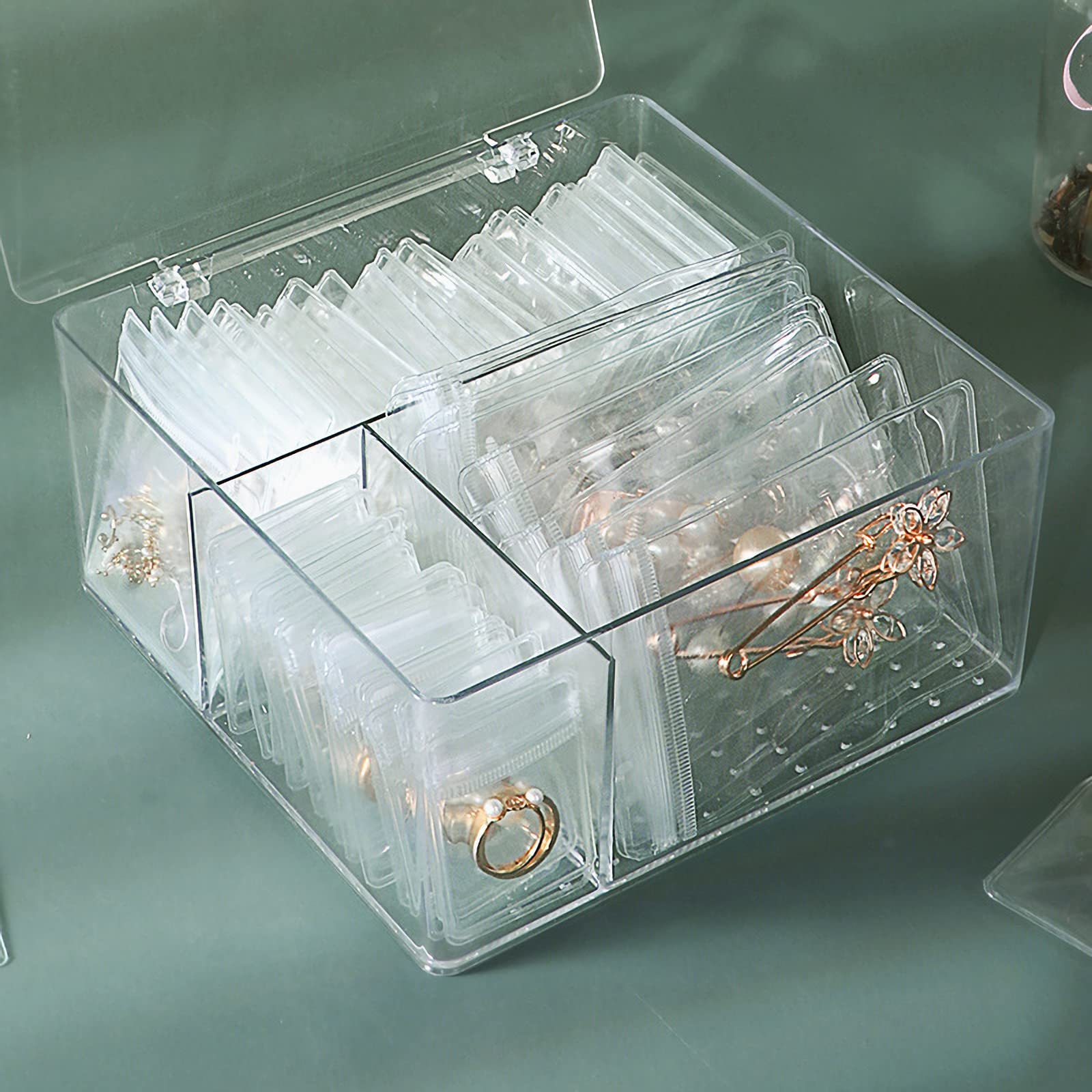 Clear Acrylic Jewelry Organizer Box for Women - 10 Large Bracelet Bags, 30 Necklace Bags & 20 Small Ring/Earring Bags - Perfect for Travel, Home Vanity & Gift Giving