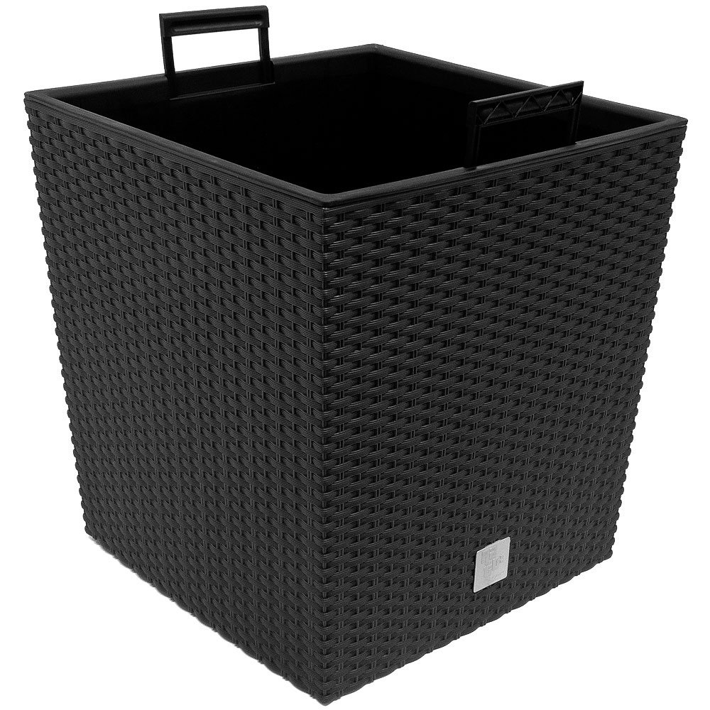 64L Anthracite Flower Pot with Handle - Durable Polyrotin Planter for Indoor & Outdoor Use - Perfect for Home, Garden, and Patio Decor