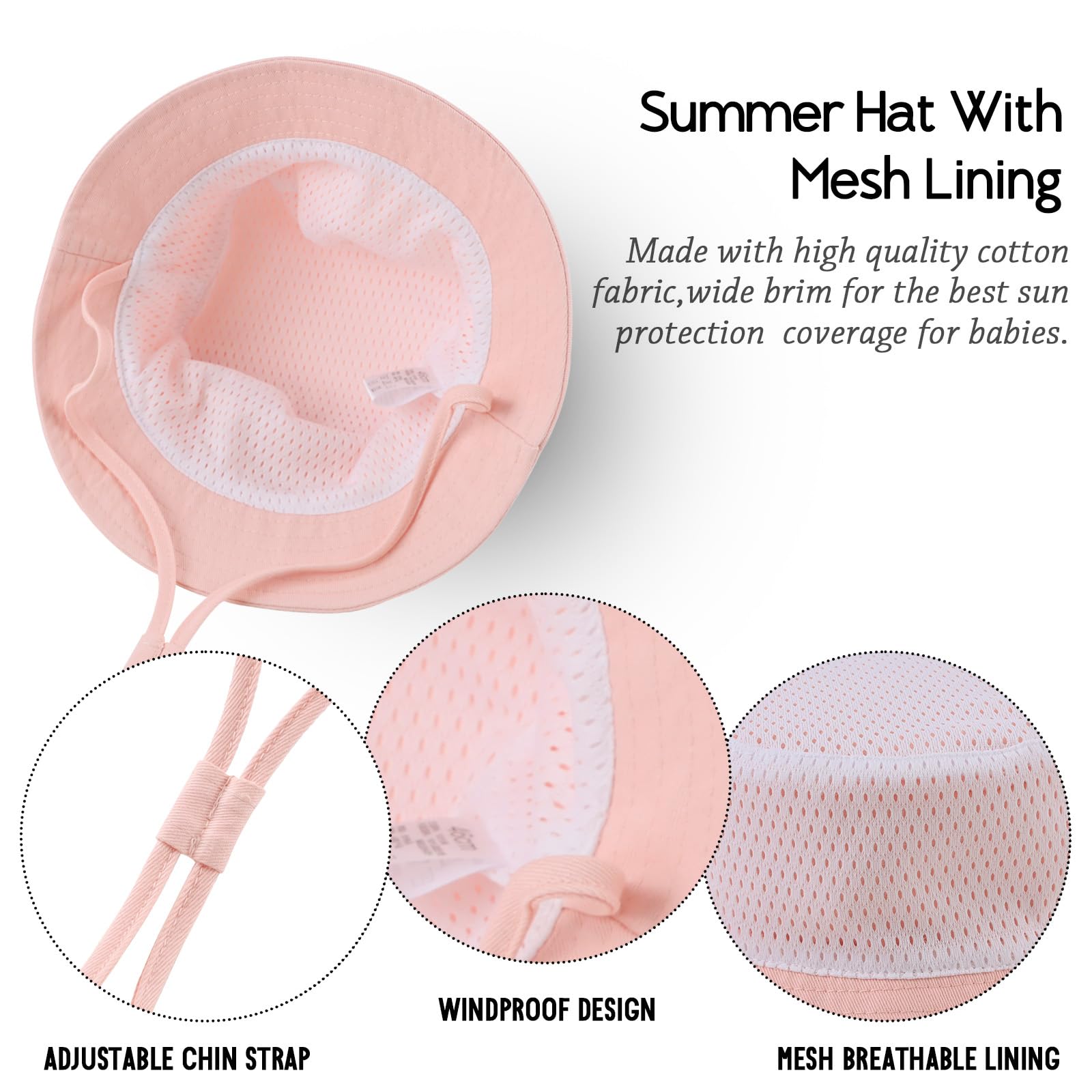 JANGANSA Cotton Baby Sun Hat for Boys & Girls - UPF 50+ UV Protection Bucket Hat for Toddlers & Infants - Summer Beach, Outdoor Play & Travel Essential