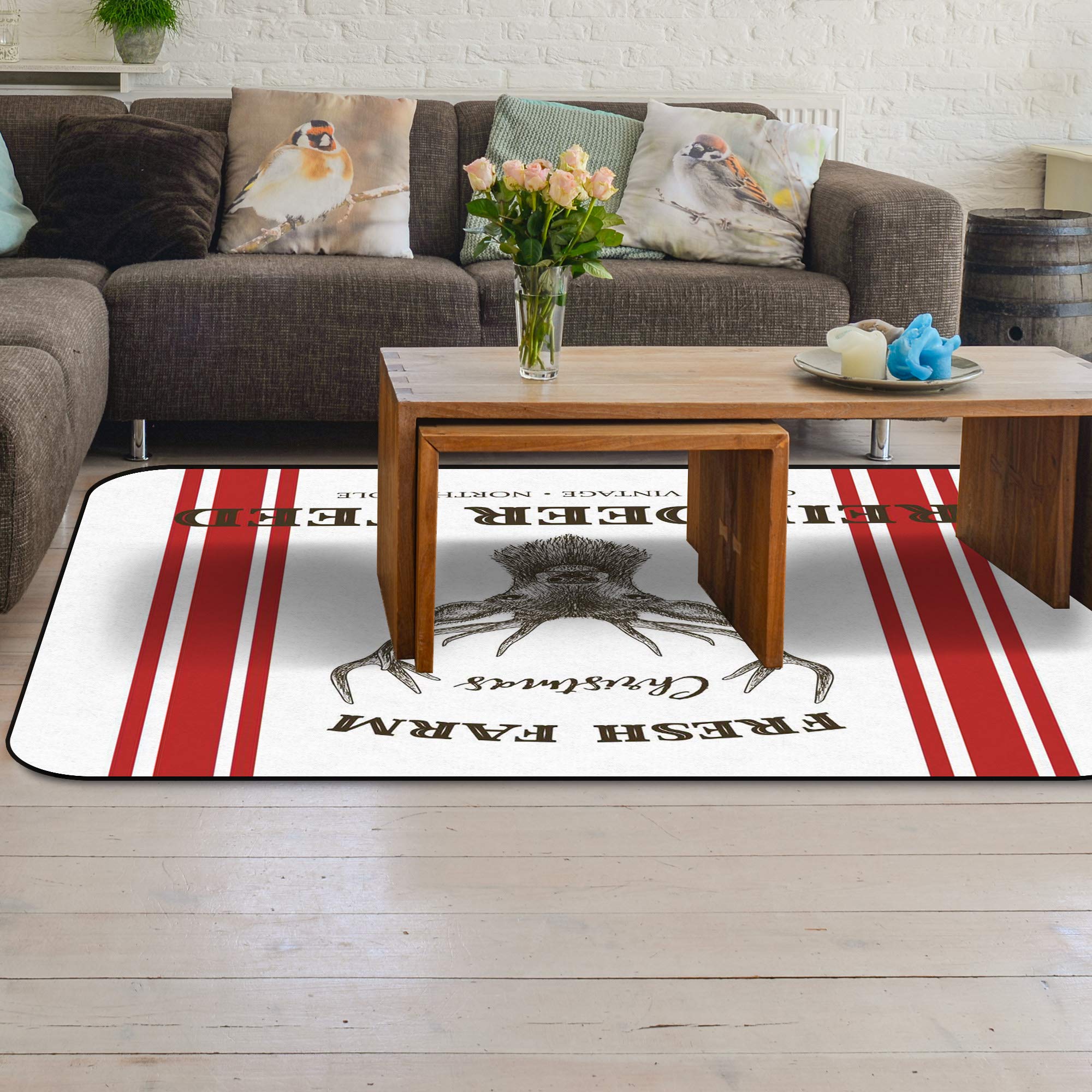 LooPoP Christmas Themed Non-Slip Large Area Rug 5'x8' - Washable Farmhouse Decor for Bedroom, Nursery, Living Room | Holiday Reindeer Design for Kids & Baby Rooms | Perfect for Cozy Winter Home Decor
