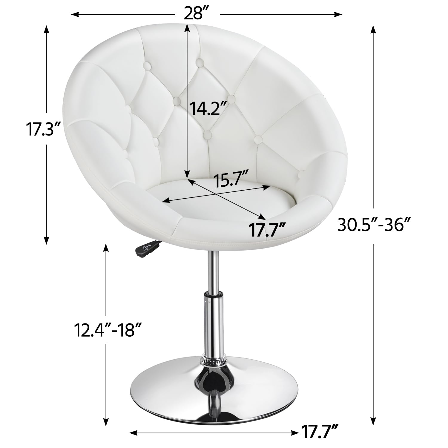 Yaheetech Adjustable Height Makeup Vanity Chair - Swivel Accent Chair with Chrome Frame & Round Back, Tilt Function for Dressing Room, Bedroom, Living Room - Perfect for Beauty Salon, Home Decor & Makeup Application