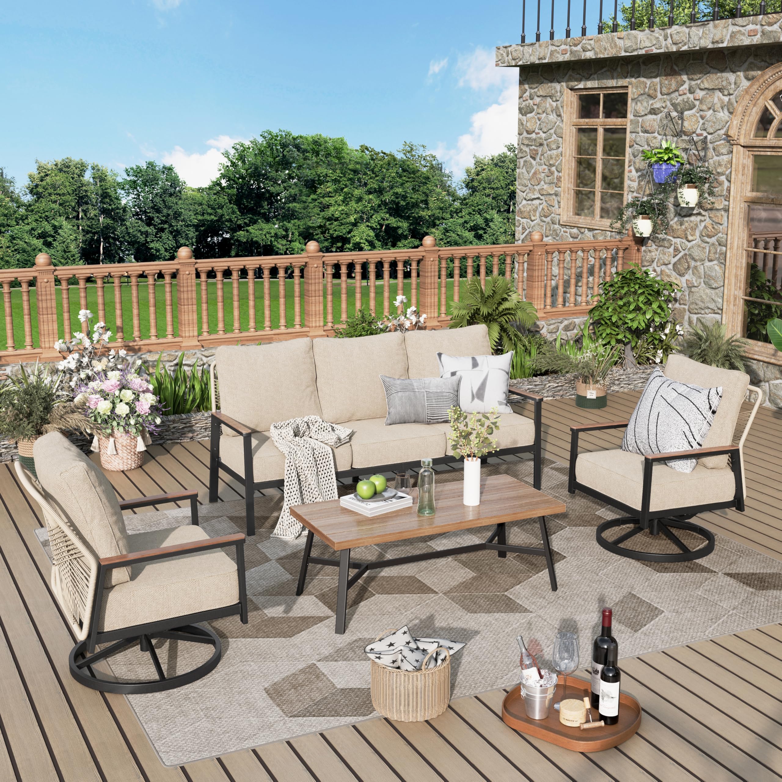 4-Piece All-Weather Wicker Patio Furniture Set with 5.5