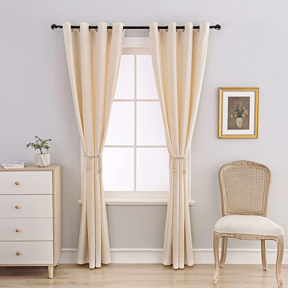 ELKCA Beige Double-Sided Chenille Window Curtains - Grommet Top Blackout Drapes for Living Room & Bedroom, 2 Panels (52x96 Inches) - Soft Thermal Insulated Curtains for Home Decor & Light Blocking