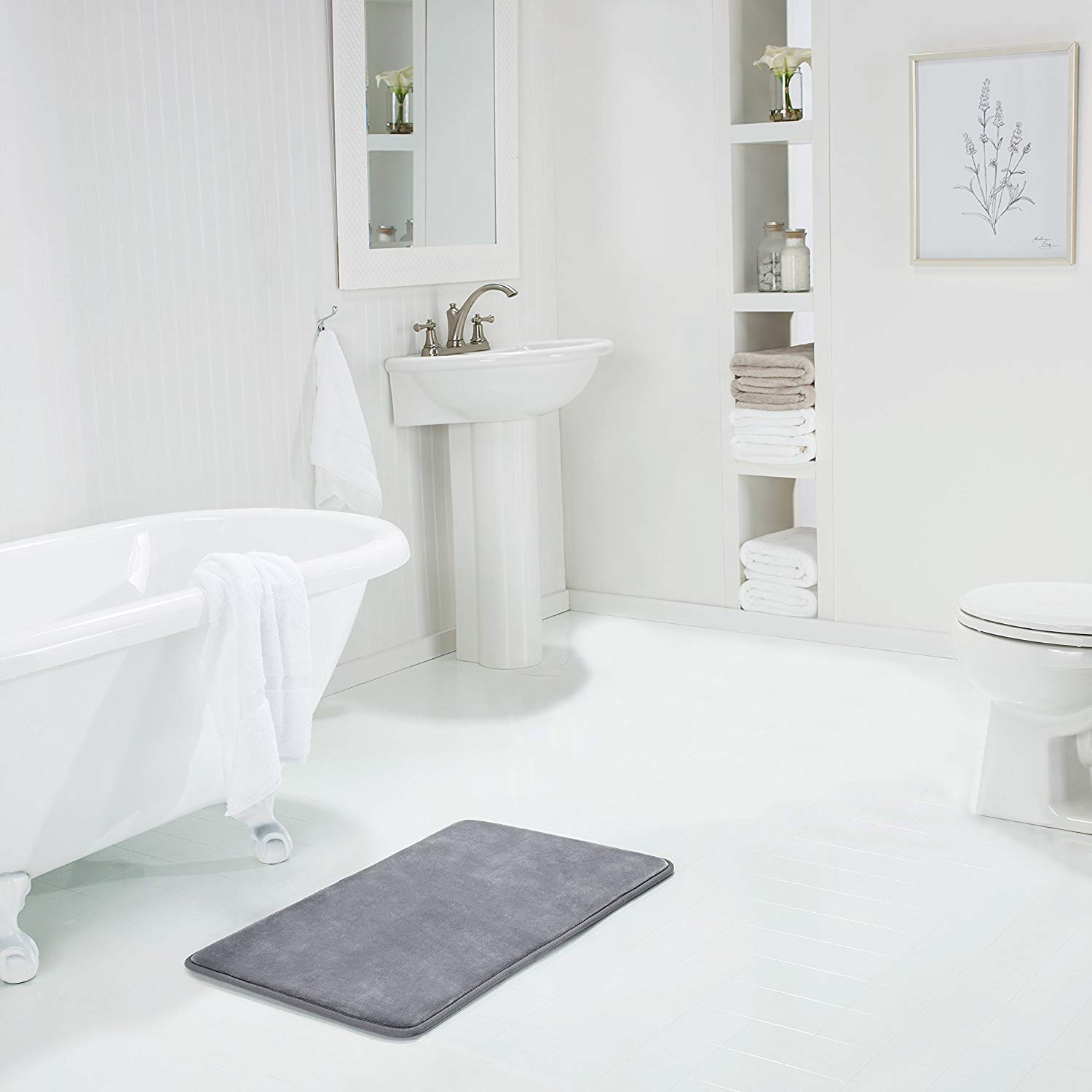 Premium Grey Memory Foam Bath Mat - Ultra Soft Absorbent Non-Slip Bathroom Rug (17