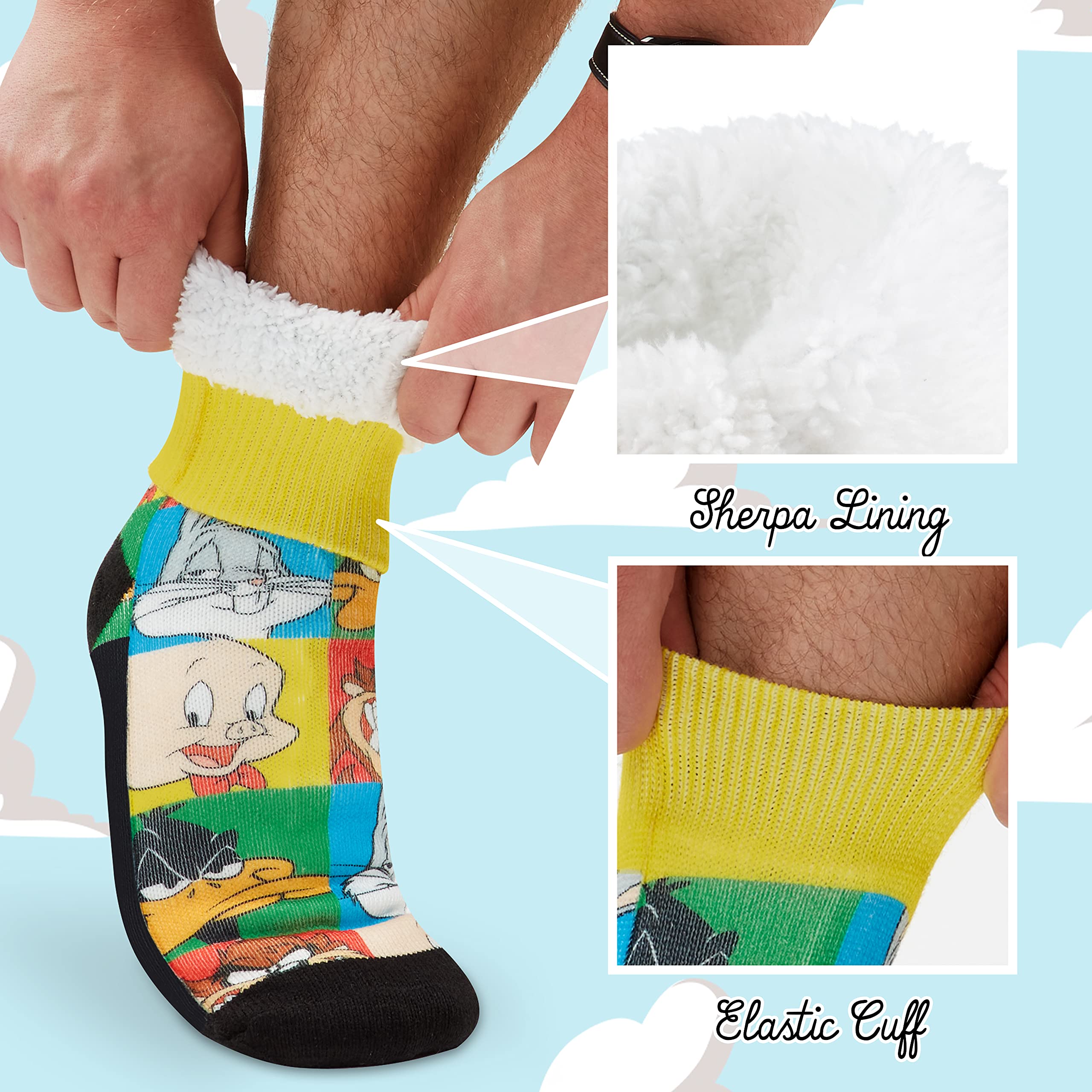 Looney Tunes Space Jam Men's Slipper Socks - Warm Non-Slip Fuzzy House Socks for Winter - Perfect Gift for Dad, Husband & Basketball Fans - Cozy Home & Lounge Wear