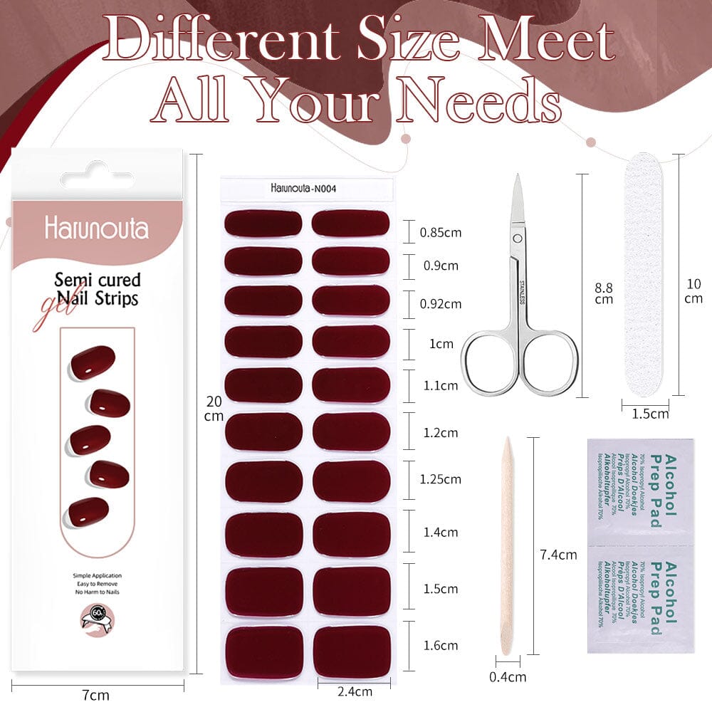 20Pcs Red Semi Cured Gel Nail Strips Kit - Long Lasting DIY Nail Art Decals for Home & Salon Use | Perfect for Parties, Weddings & Special Occasions
