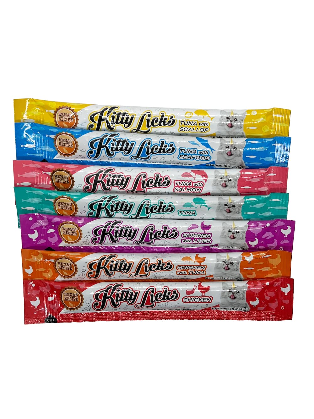 Rena's Recipe Kitty Licks Variety Pack - 28 Tubes with 7 Flavor Variations (Chicken, Tuna, Seafood) Cat Treats for Indoor & Outdoor Cats - Perfect for Training, Bonding & Rewarding Your Feline Friend