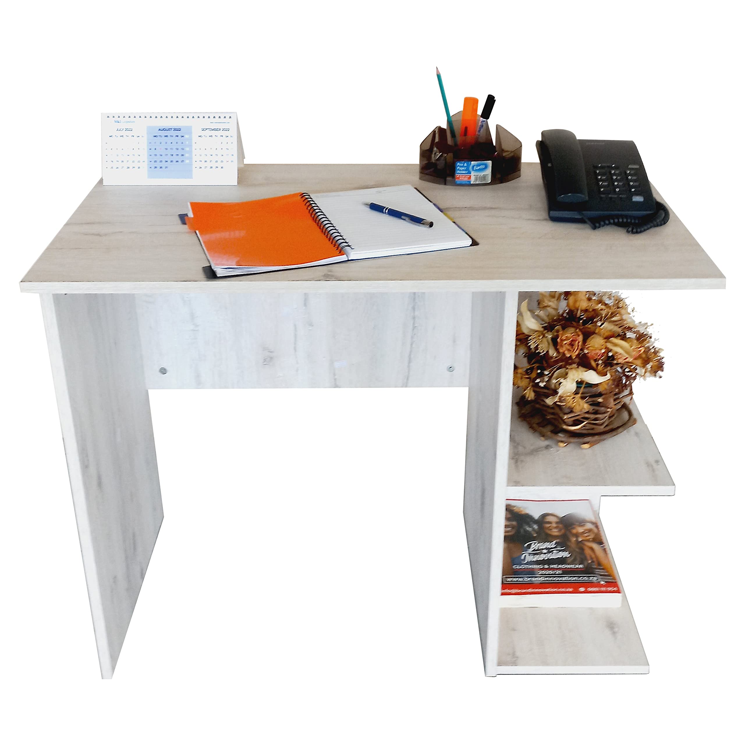 Modern Wooden Study Desk with 2 Shelves - Sturdy Computer Desk for Gaming, Work & Study - Nordic Style Home Office Furniture for Laptop & Decor - Perfect for Small Spaces & Remote Work