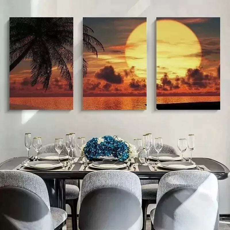 3-Piece Sunset Palm Trees Boat Wall Art Set - Framed Canvas 50x70cm (20x28in) - High Quality Print, 100% Australian Made, Ready to Hang - Perfect for Living Room, Bedroom & Beach House Decor