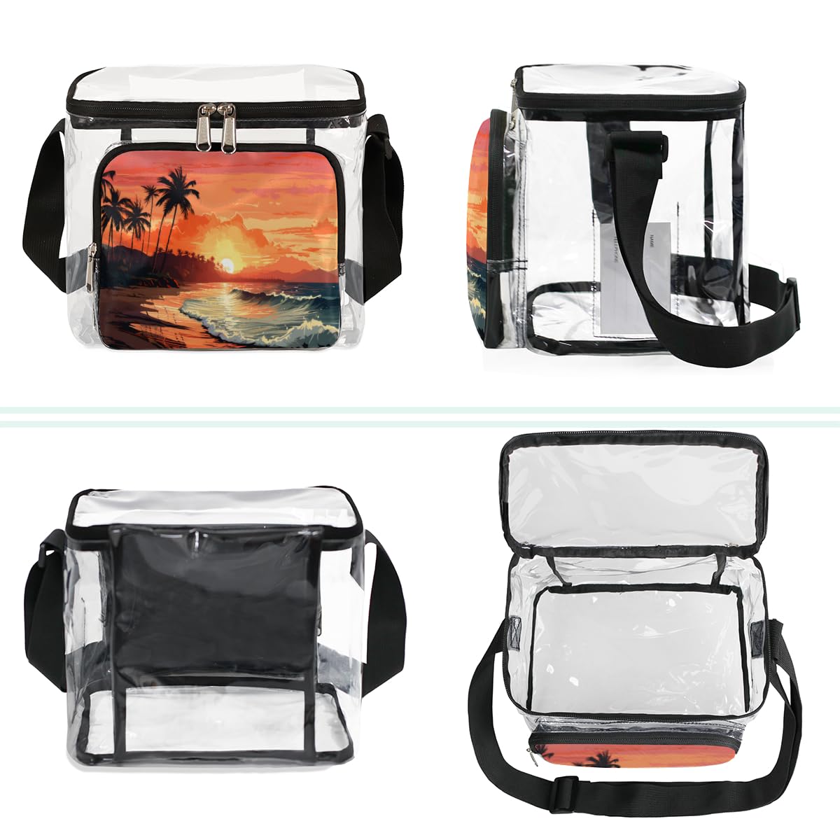 GzLeyigou Clear Transparent Beach Tote Bag with Handles - Waterproof Coconut Palm Print Shoulder Bag for Women, Outdoor Travel, Picnic, Concerts & Sports Events - Stadium Approved Lunch Bag for Summer Vacation, Pool Party & Beach Day