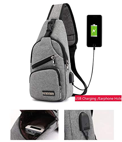 Men's Oxford Shoulder Backpack - Crossbody Sling Bag with USB Charging Port for Urban Travel, Outdoor & Daily Use - Lightweight Casual Chest Bag (Gray) - Perfect for Commuting, Hiking & Weekend Getaways