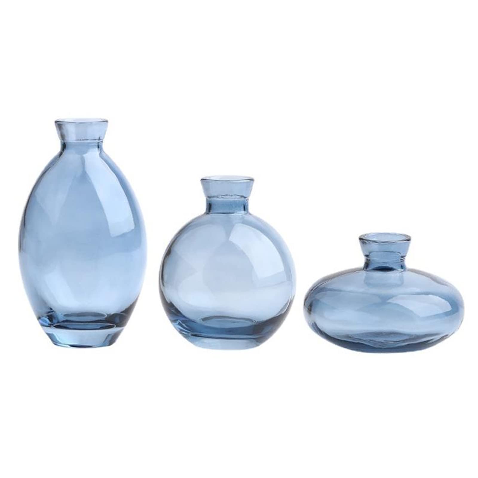 Glass Bud Vase Set of 3 - Mini Flower Vases for Home Decor, Modern Blue Glass Vases for Table Centerpiece, Wedding, Party & Office Decoration