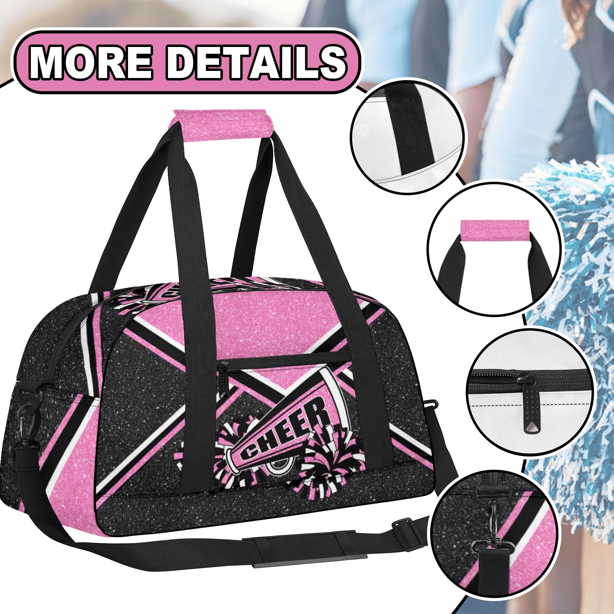 Cheerleader Gym Bag for Women - Pink Cheerleading Duffle Bag with Shoe Compartment | Perfect for Sports, Travel & Weekend Getaways | Lightweight Carry-On Weekender Bag
