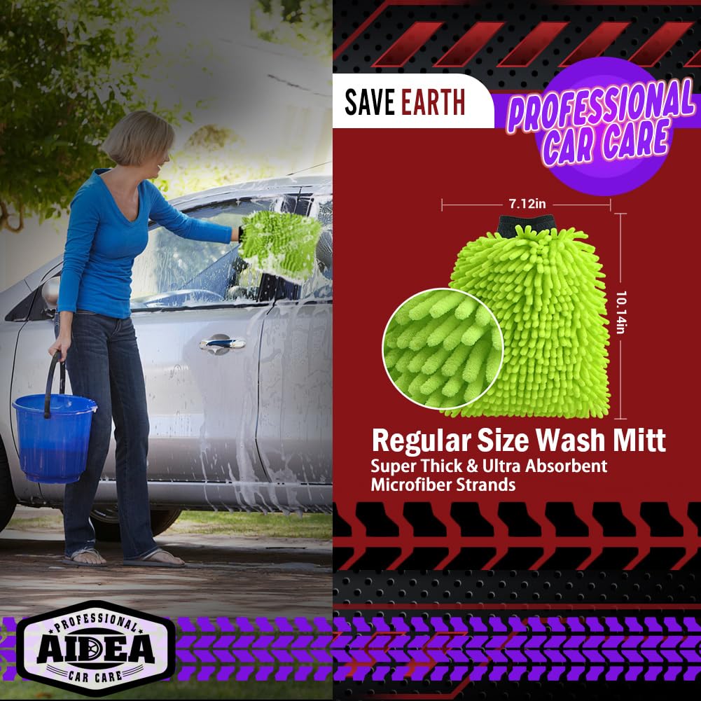 Premium Microfiber Car Wash Mitt - 2 Pack Scratch-Free & Lint-Free Chenille Wash Gloves for Auto Detailing (7.12