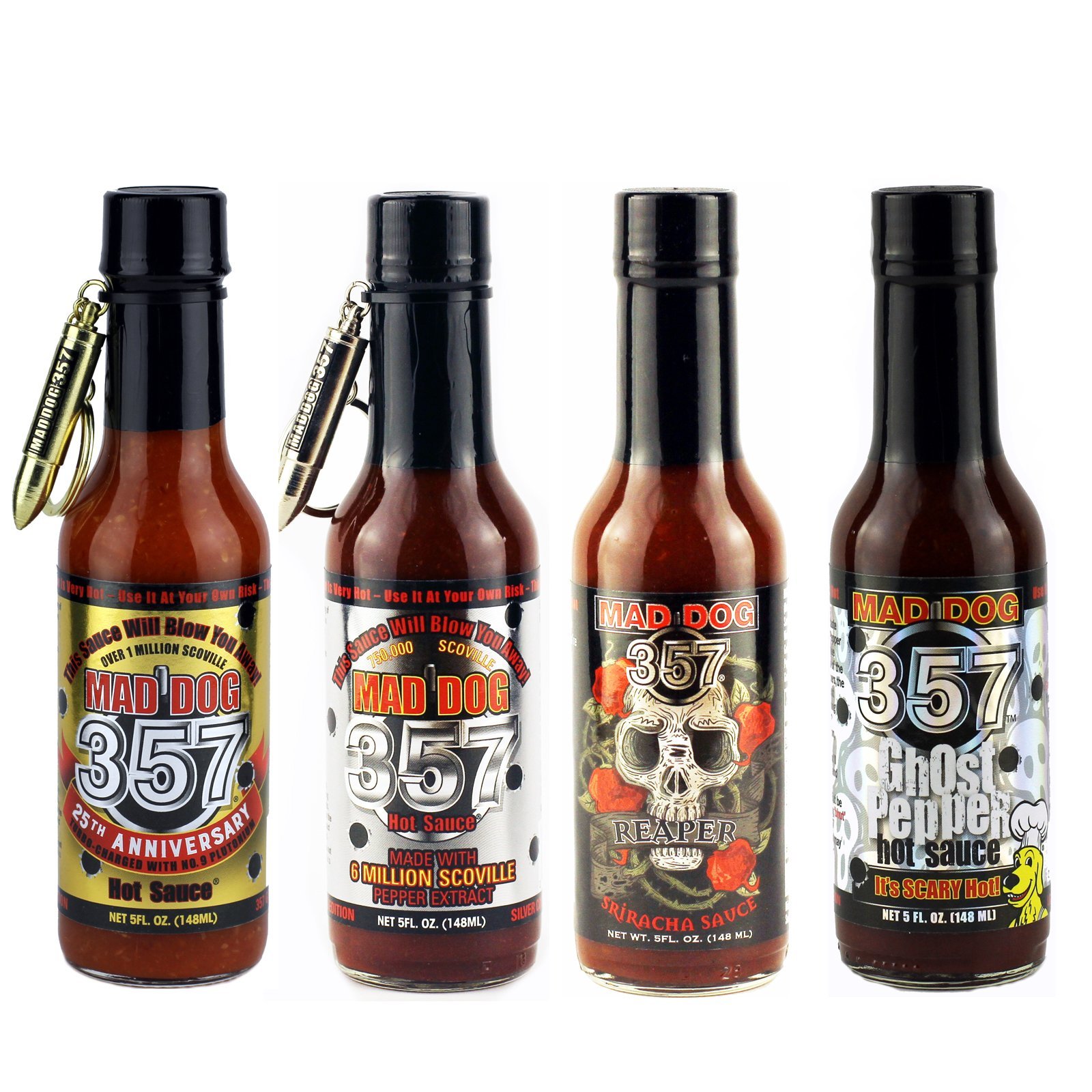 Mad Dog 357 Deluxe 4 Bottle Gourmet Hot Sauce Gift Set - Premium Spicy Hot Sauces for BBQ, Wings & Tacos - Perfect for Hot Sauce Lovers & Gifts