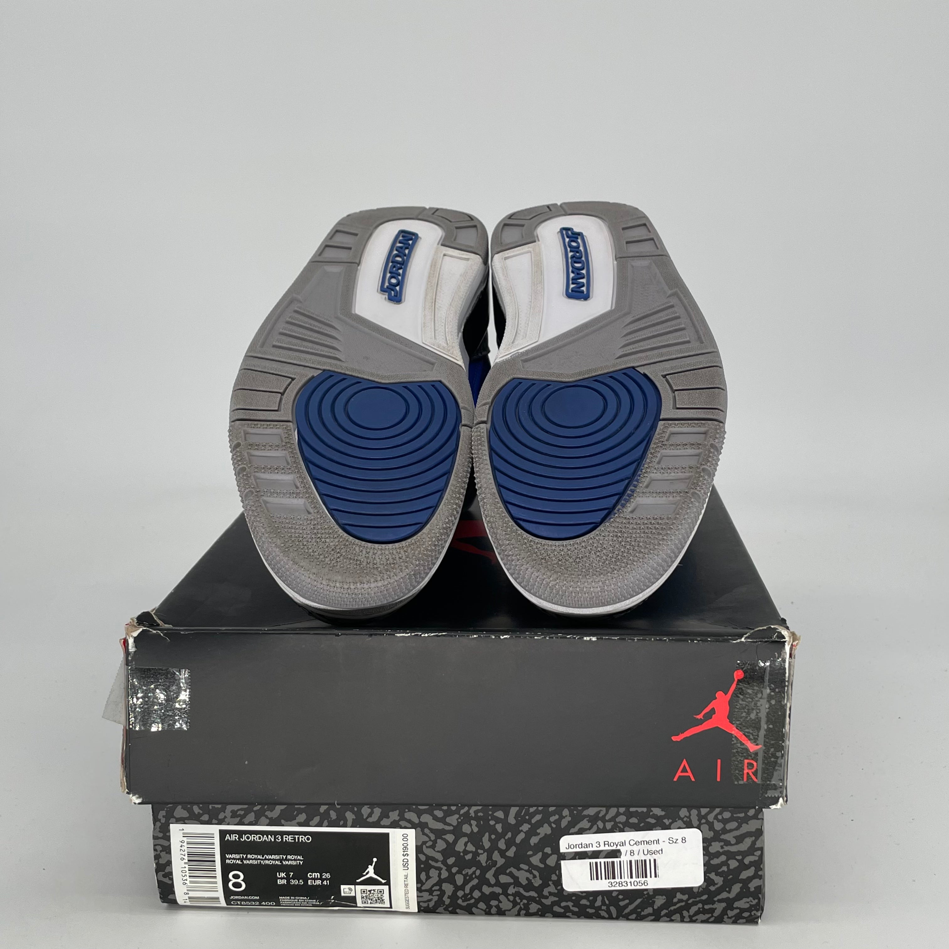 Original Title: AIR JORDAN 3 VARSITY ROYAL CEMENT SIZE 8/9.5W CT8532 400   Optimized Title: **Air Jordan 3 Retro 'Varsity Royal Cement' Men's/Women's Basketball Shoes - Size 8/9.5W (CT8532-400) - Perfect for Streetwear & Sneaker Collectors**