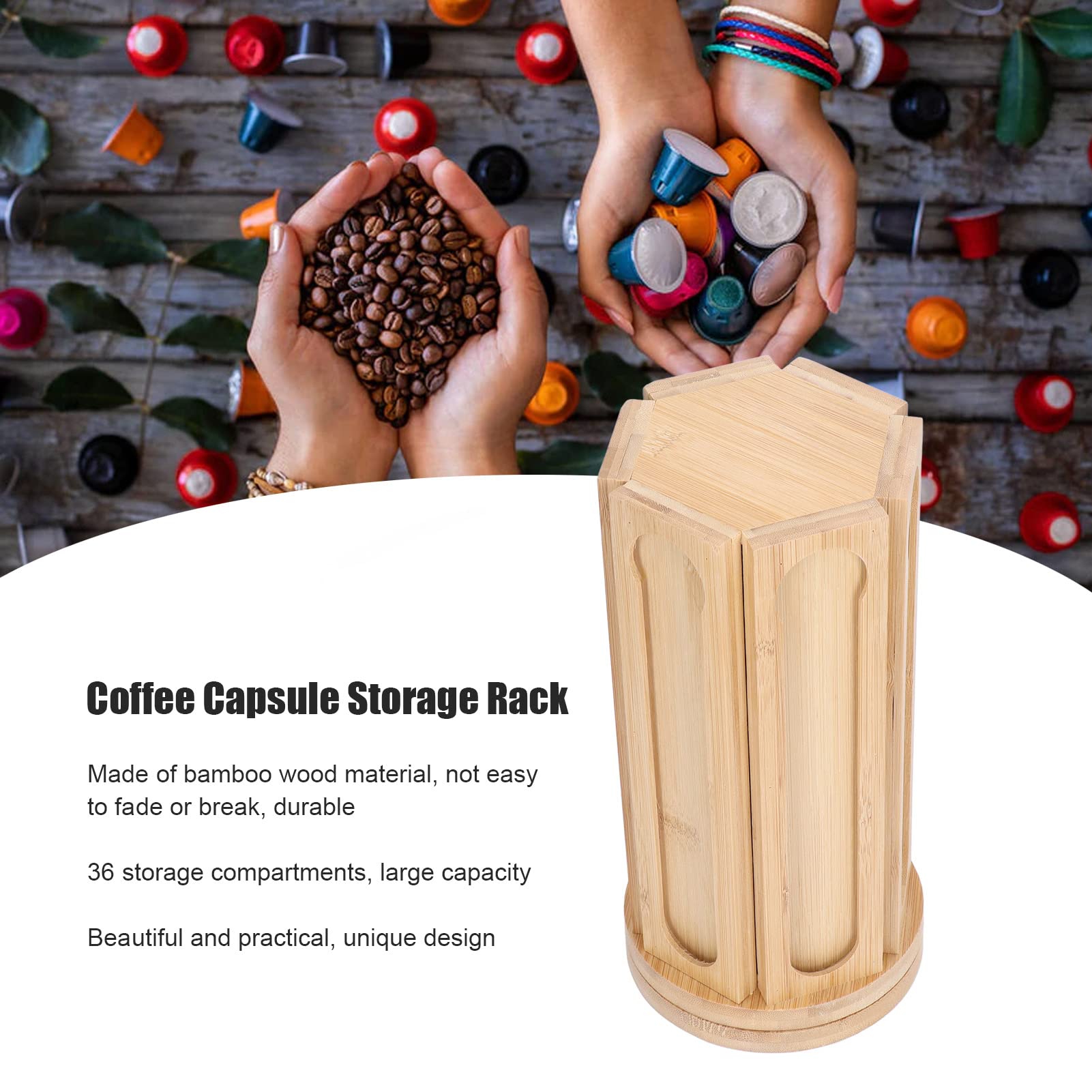 360° Rotating Wooden Coffee Capsule Storage Rack - 36 Grid Large Capacity Coffee Pod Organizer for Nespresso, Keurig K-Cups | Perfect for Coffee Shops, Dessert Cafes & Home Kitchen Countertops