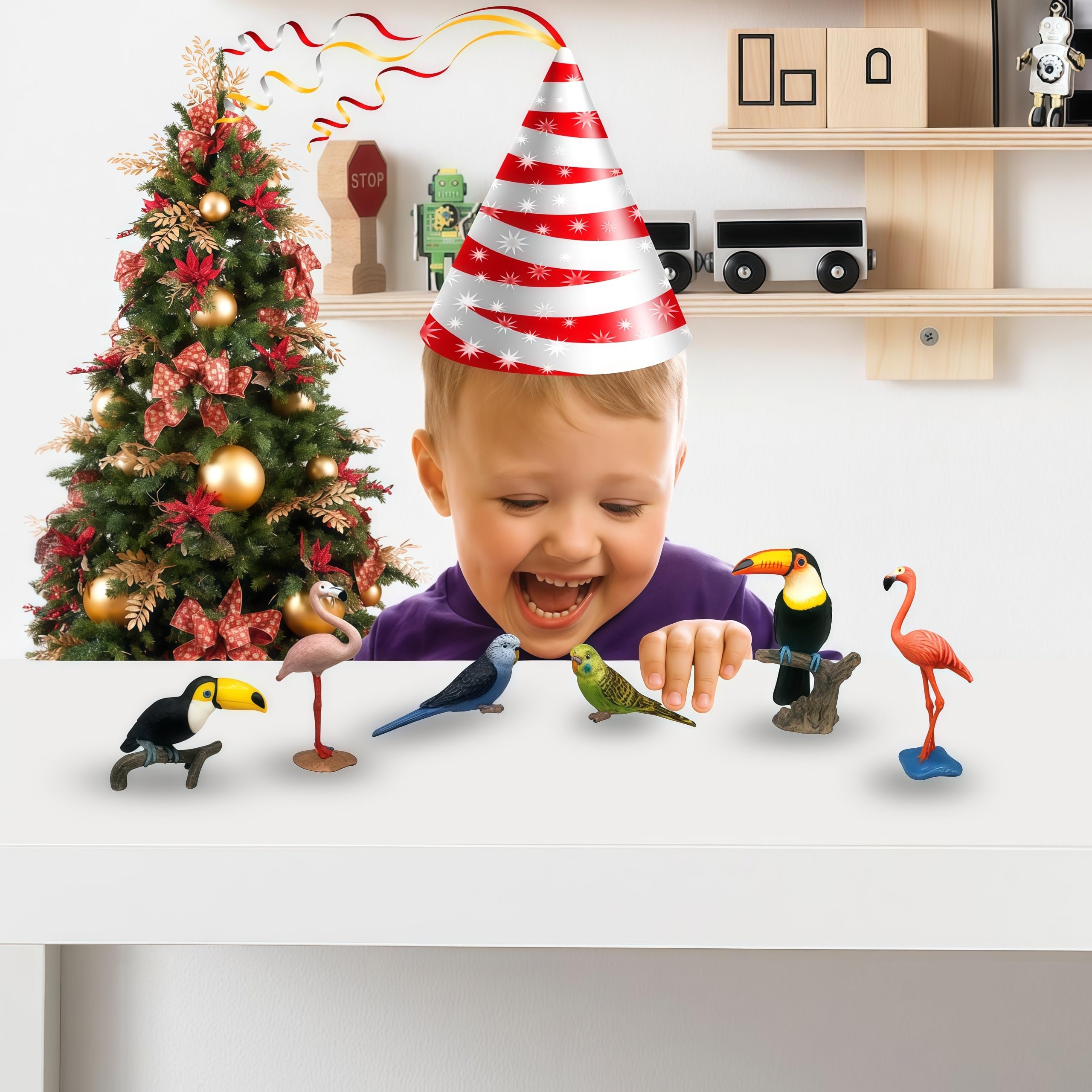 Gemini & Genius Jungle Bird Toys for Kids - 6PCS Toucan, Parrot & Flamingo Action Figures - Perfect for Christmas Stocking Stuffers, Garden Decor, Cake Toppers & Educational Play