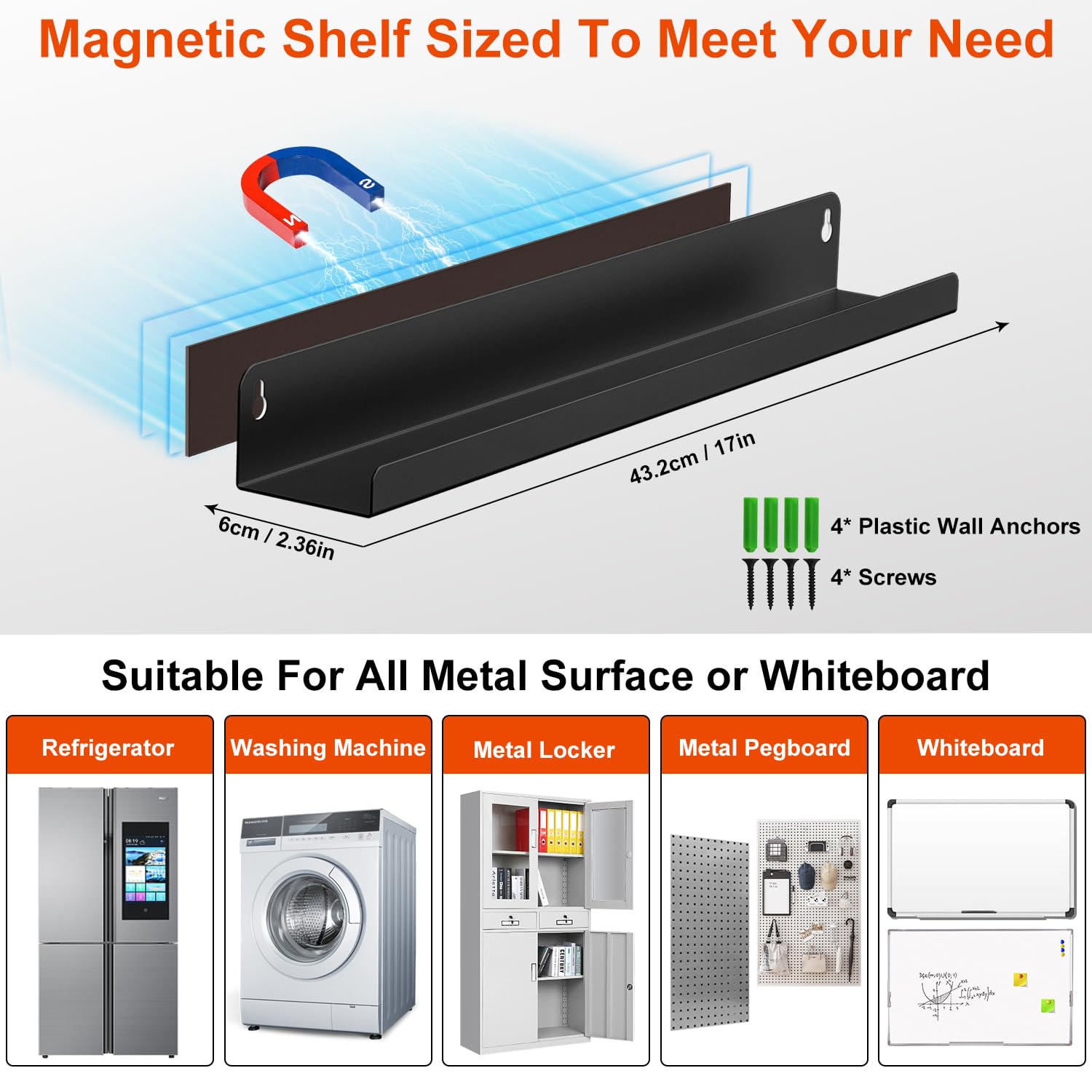 MFTEK Magnetic Book Shelf 2 Pack - Strong Magnetic Book Rack Organizer for Whiteboard & Refrigerator - Wall Mount Floating Shelves for Books & Display - Perfect for Home, Classroom & Office Organization