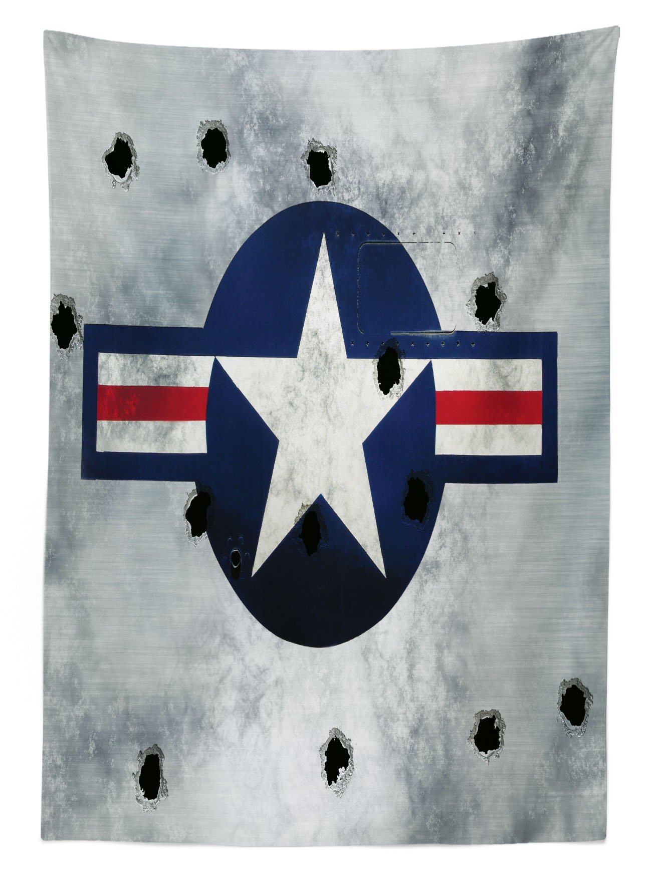 Ambesonne Airplane Themed Outdoor Tablecloth - Star & Stripes Round Circle Design with Grunge Effect - Washable Picnic Table Cover 58