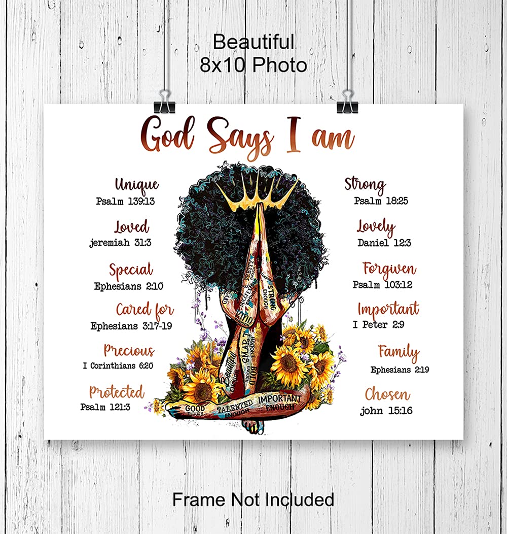 African American Black Wall Art - Religious Spiritual Bible Verse Decor for Women & Girls - Inspirational Christian Scripture Poster - Encouragement Gifts with Positive Affirmations - Perfect for Home, Church & Office Decor