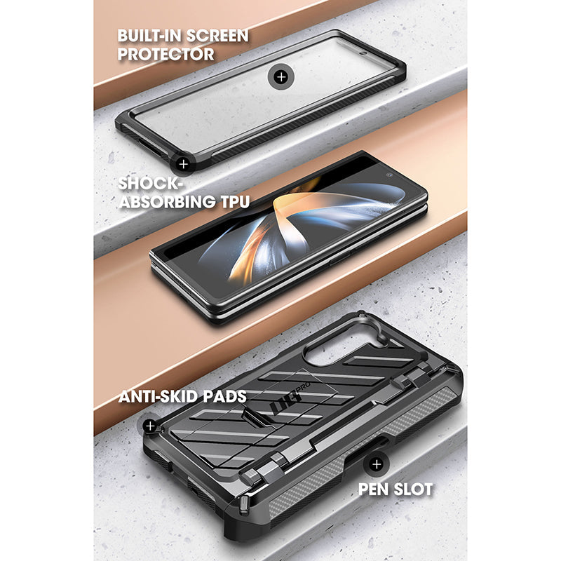Samsung Galaxy Z Fold5 Unicorn Beetle PRO Heavy Duty Rugged Case with Built-in S Pen Holder - Shockproof Protective Cover for Foldable Phone (Black) - Perfect for Outdoor Adventures & Business Travel