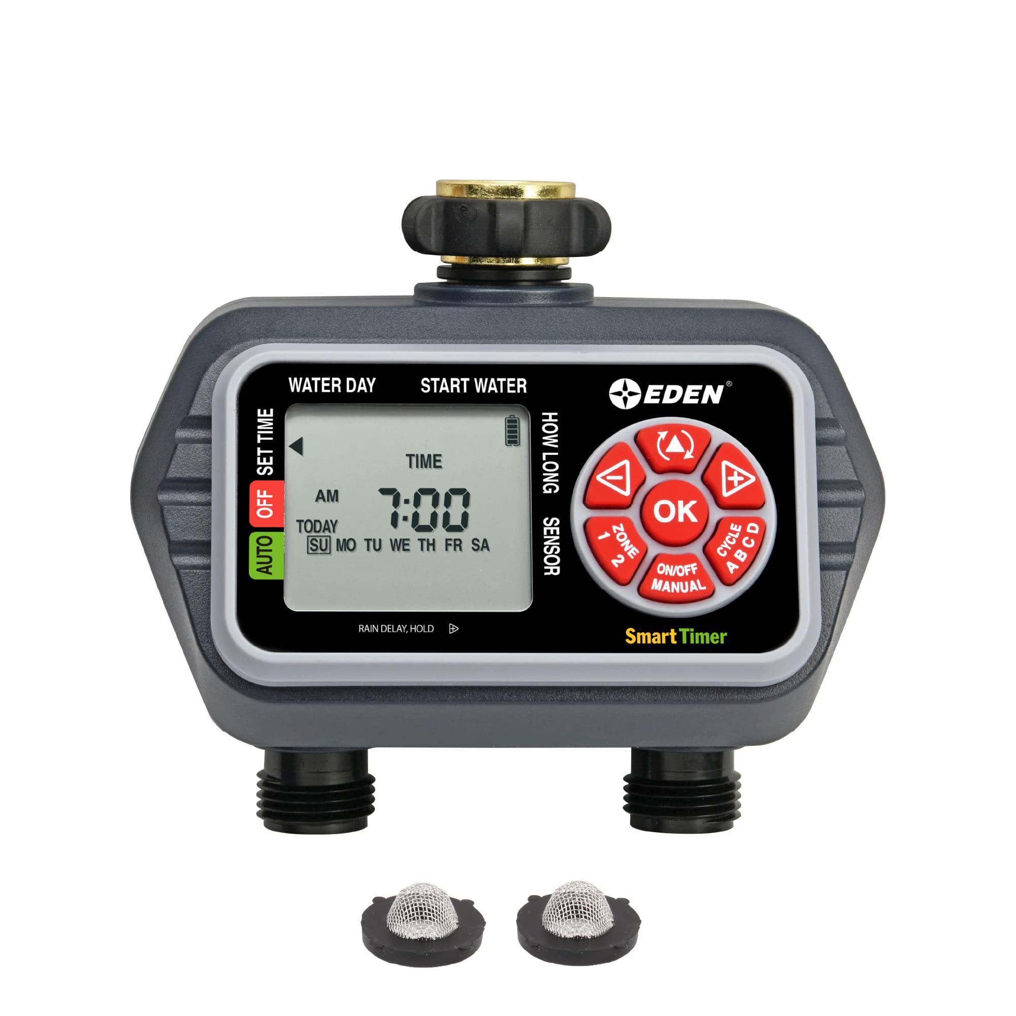 Eden 93412 2-Zone Programmable Digital Water Timer with Wireless Soil Moisture Sensor - Smart Irrigation for Garden, Lawn & Indoor Plants