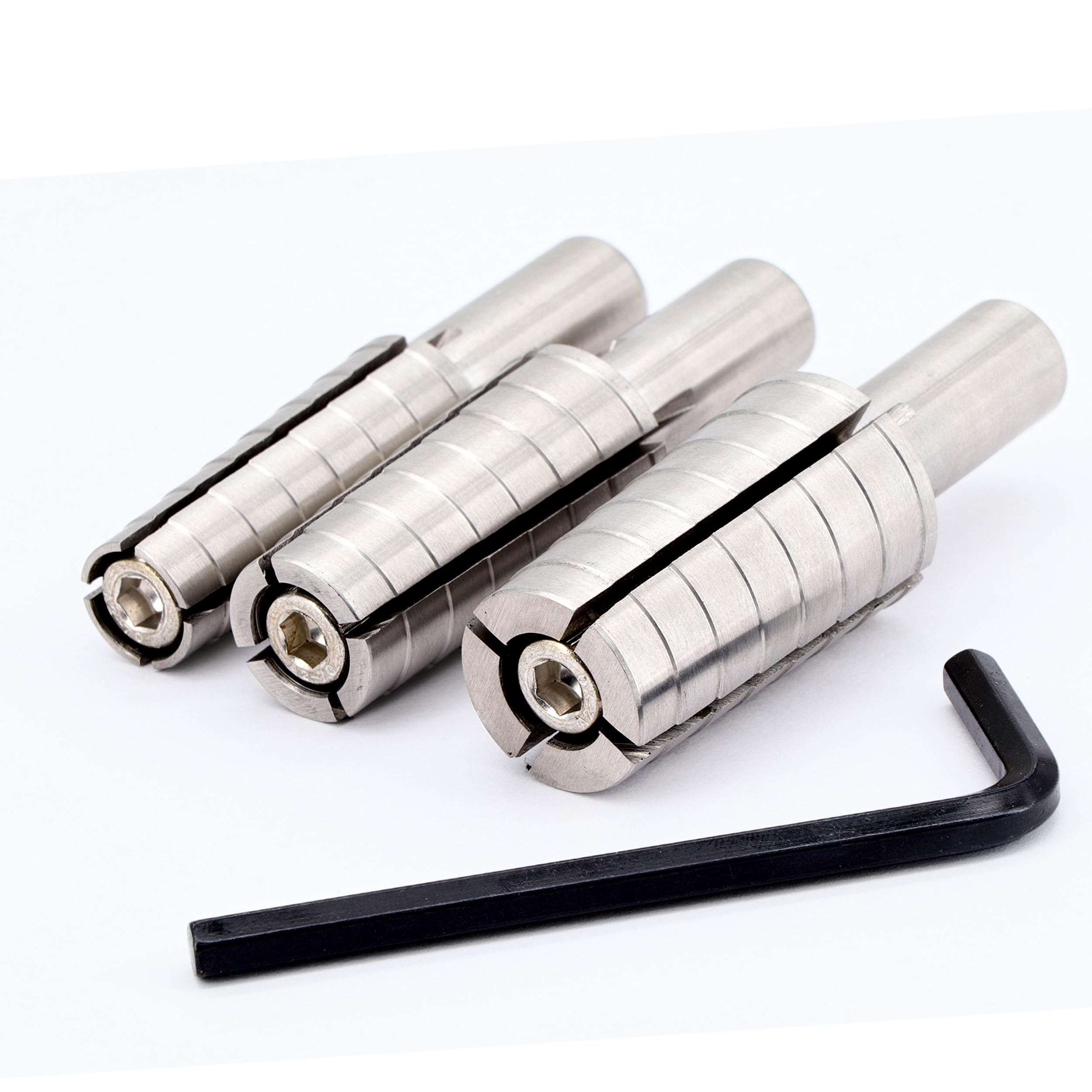 Premium Stainless Steel Expanding Ring Mandrel Set of 3 with Hex Allen Key - Heavy Duty Ring Shaper Tool for Jewelry Making (Sizes 4-14) - Perfect for Ring Turning, Metal Forming & DIY Jewelry Crafting - by MaxoPro