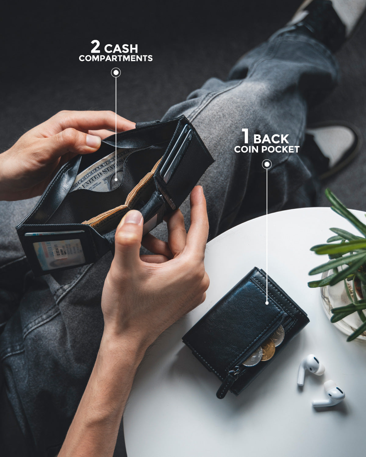 Premium VW109 Genuine Leather Trifold Wallet for Men - 3 ID Windows, 7 Card Slots, RFID Blocking, Coin Pocket & Bill Compartment - Perfect for Travel, Business & Everyday Use