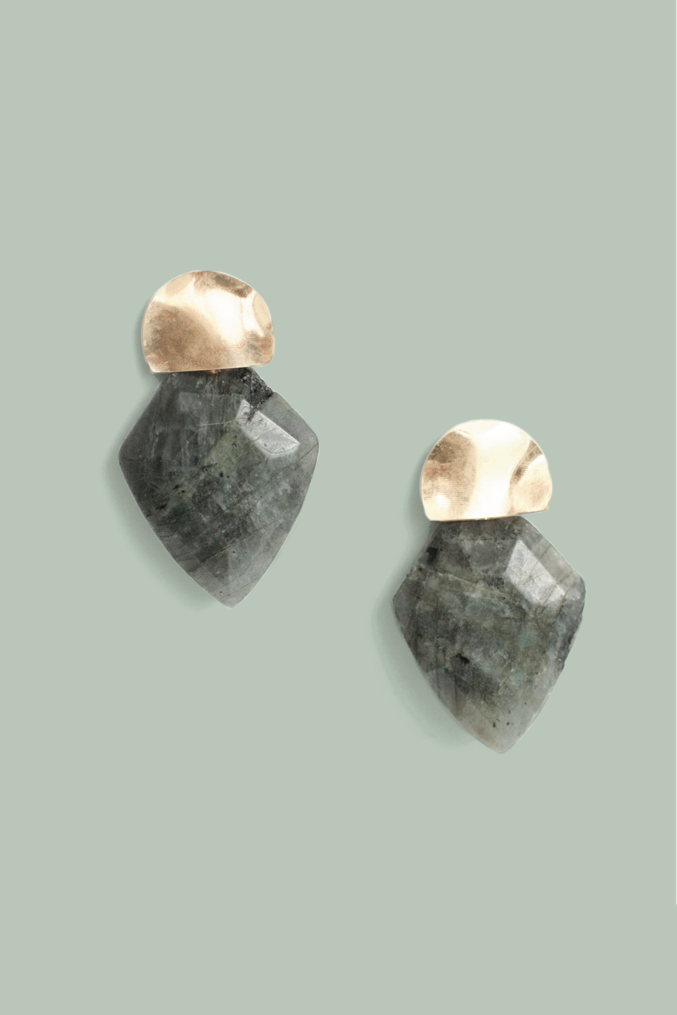Mini Shield Quartz Earrings with Labradorite - Elegant Crystal Jewelry for Women - Perfect for Everyday Wear, Parties & Special Occasions