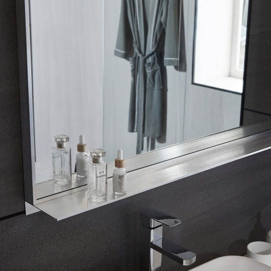 Brushed Nickel Rectangular Wall Mirror with Built-in Shelf - 24W x 32H Framed Bathroom Mirror for Vanity, Bedroom, or Entryway Decor