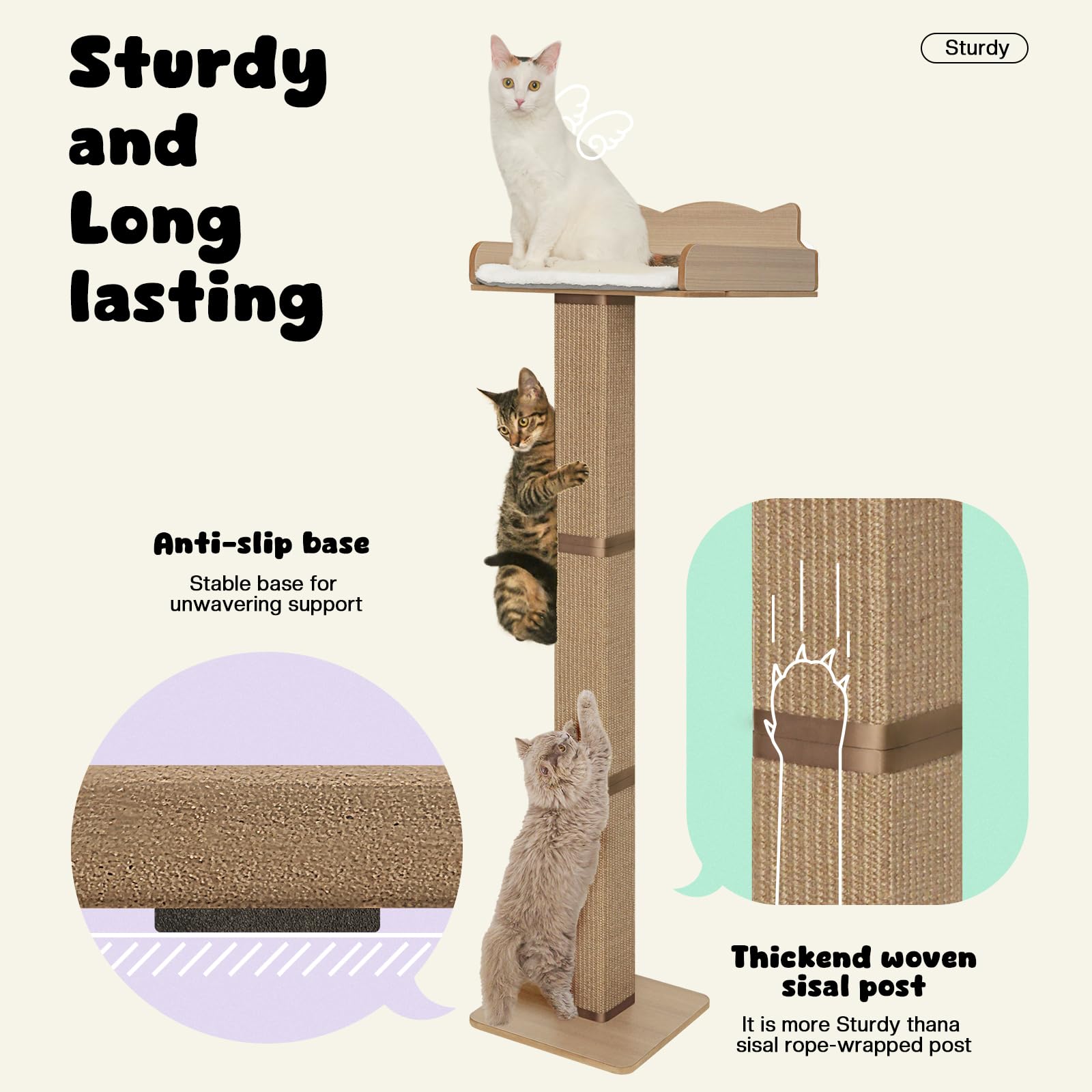 Premium Cat Window Perch with Scratching Post - Sturdy Sisal Cat Hammock for Windows with 2 Strong Suction Cups, Large Perch & Plush Cushion - Perfect for Indoor Cats to Lounge, Scratch & Sunbathe by the Window