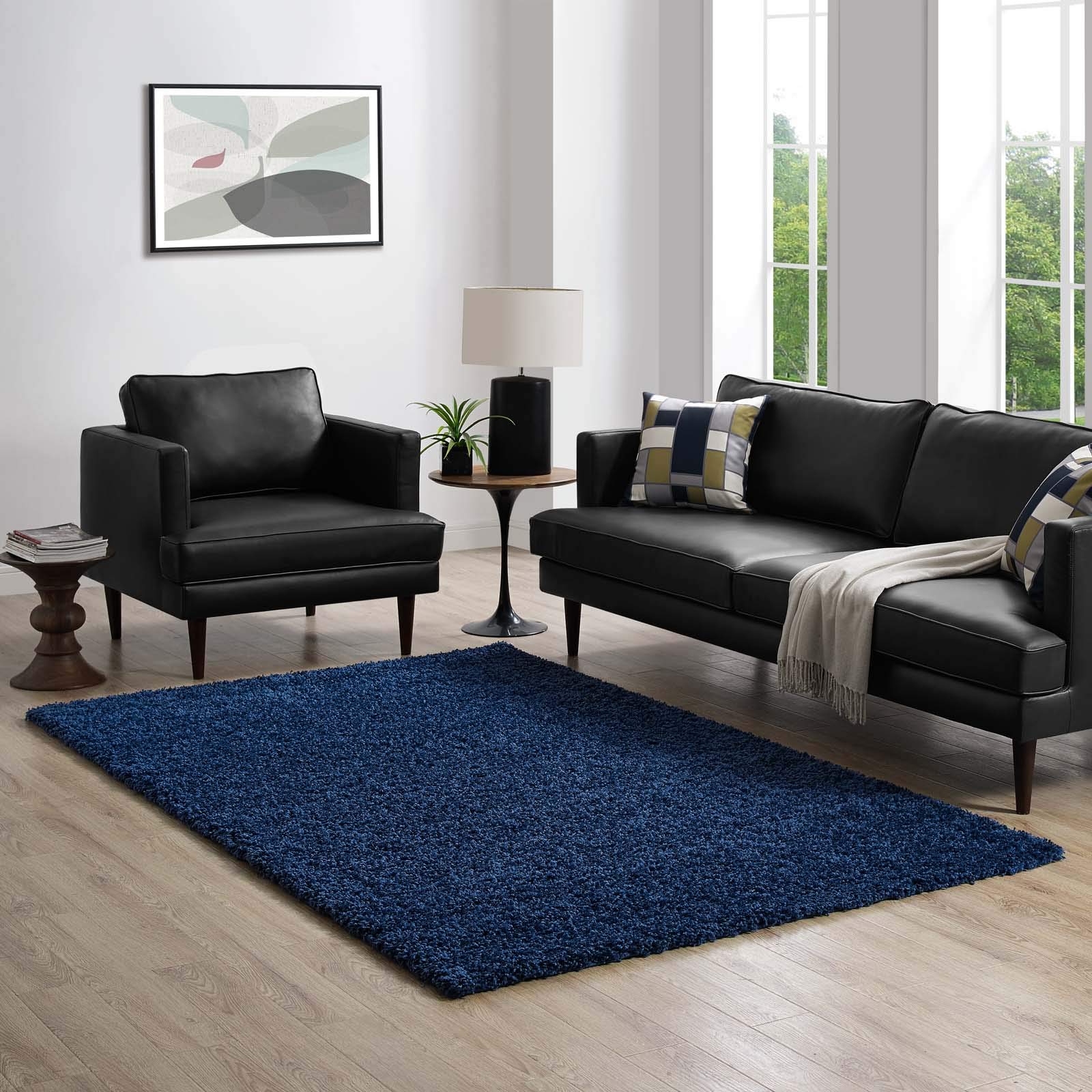 Modern Contemporary Urban Design Navy Blue Area Rug - Non-Slip Living Room Carpet, Soft Fabric Runner for Lounge, Bedroom & Hallway Decor - Perfect for Home, Office & Dorm