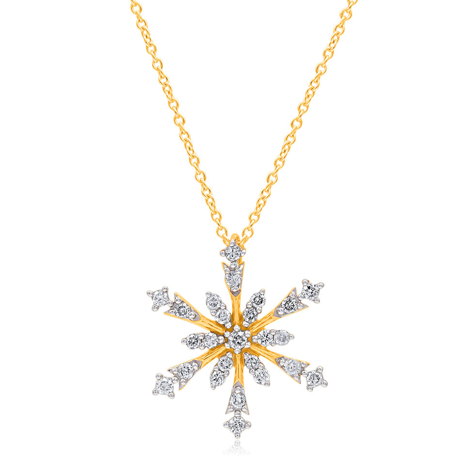 9ct Yellow Gold 1/5 Carat Diamond Pendant with 25 Brilliant Cut Diamonds on 44-50cm Adjustable Chain - Perfect for Anniversary Gifts & Special Occasions