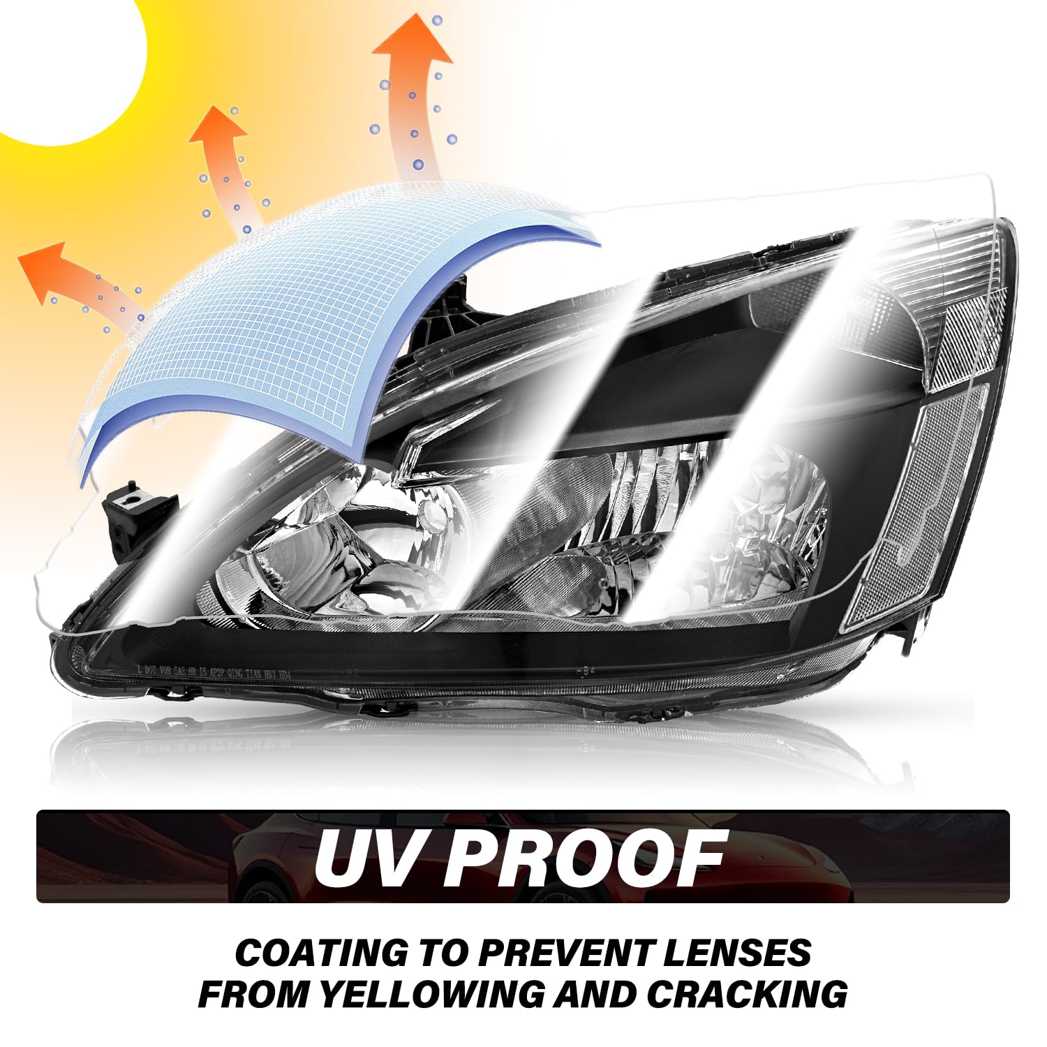BRYGHT Headlight Assembly Set with Bulbs Replacement for 2003-2007 Honda Accord - Black Housing with Clear Reflector - Perfect for Night Driving & Foggy Conditions