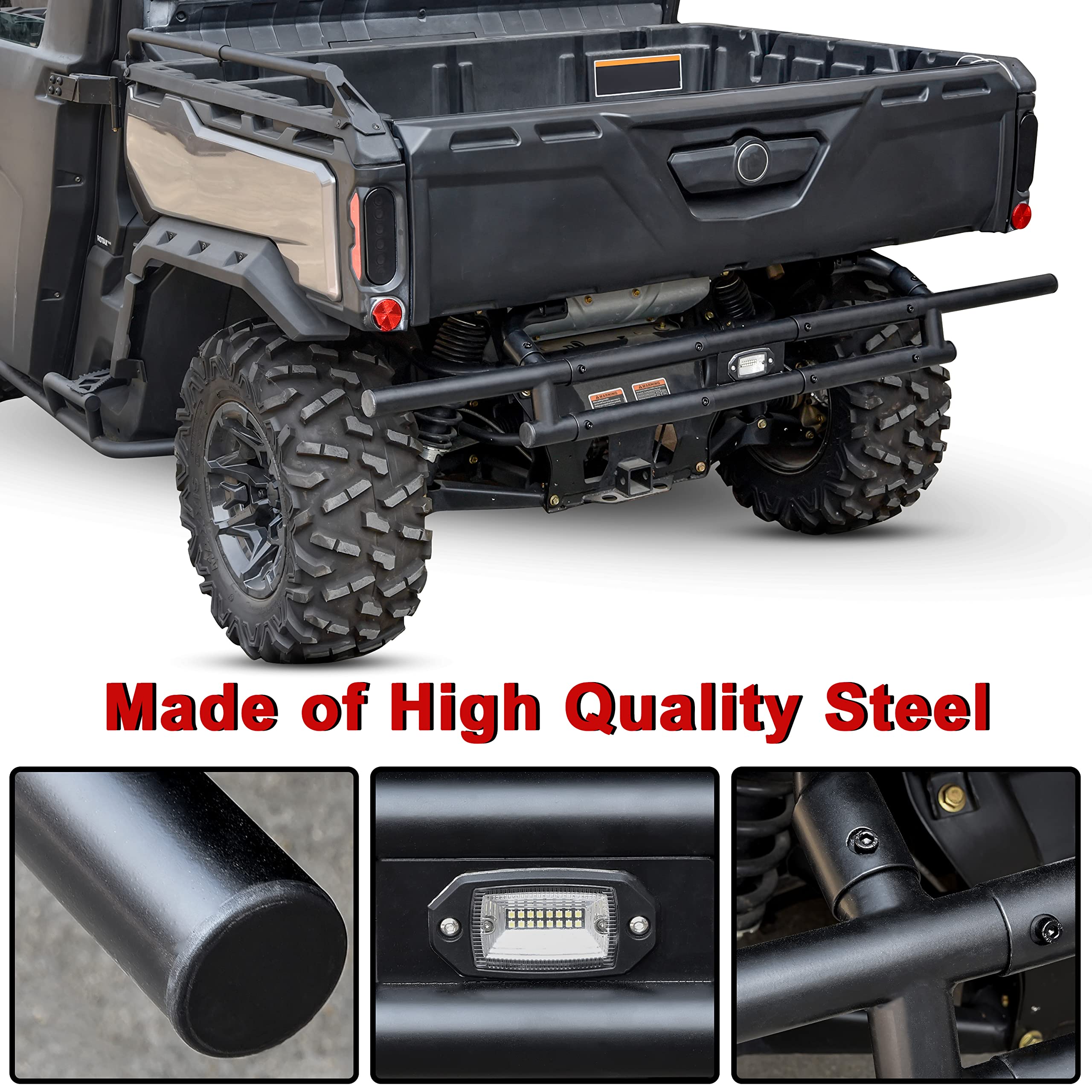 SAUTVS Heavy Duty Rear Bumper with LED Accent Light for Can-Am Defender HD5 HD8 HD10 Max (2016-2025) | Durable Brush Guard & Off-Road Protection | Perfect for Hunting, Farming & Outdoor Adventures