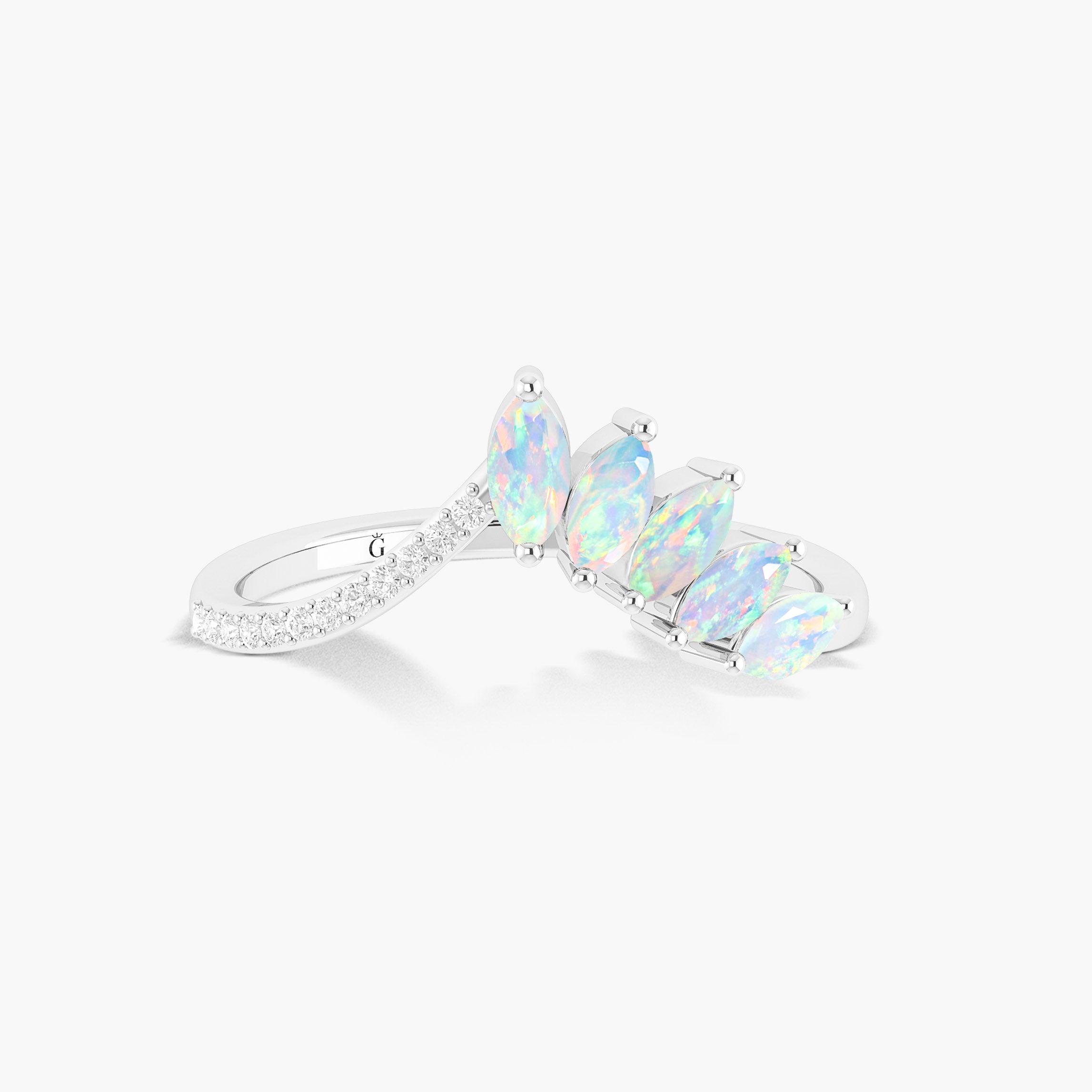 4 Marquise Natural Fire Opal with Small Round Zircon Ring - Elegant Jewelry for Weddings, Parties & Special Occasions